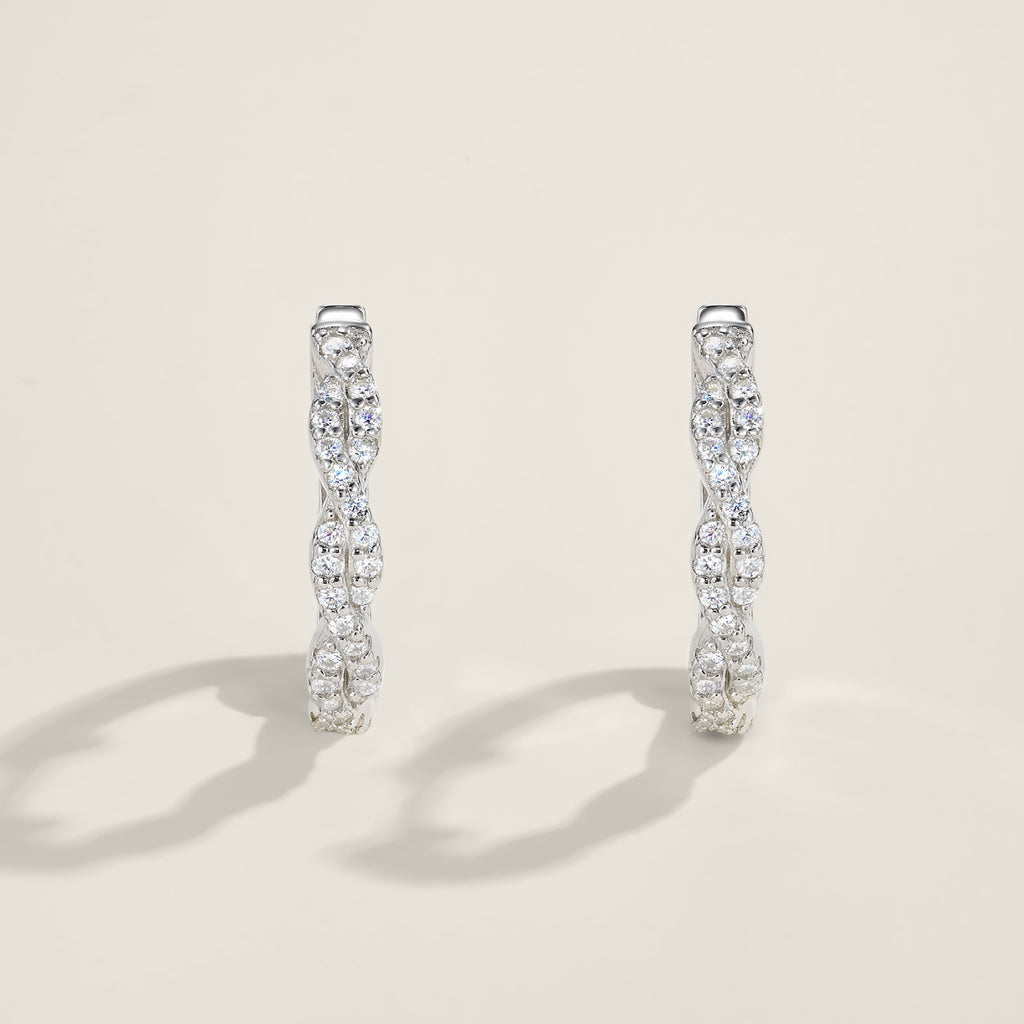 Treccia Moissanite Huggie Hoop Earrings in Sterling Silver