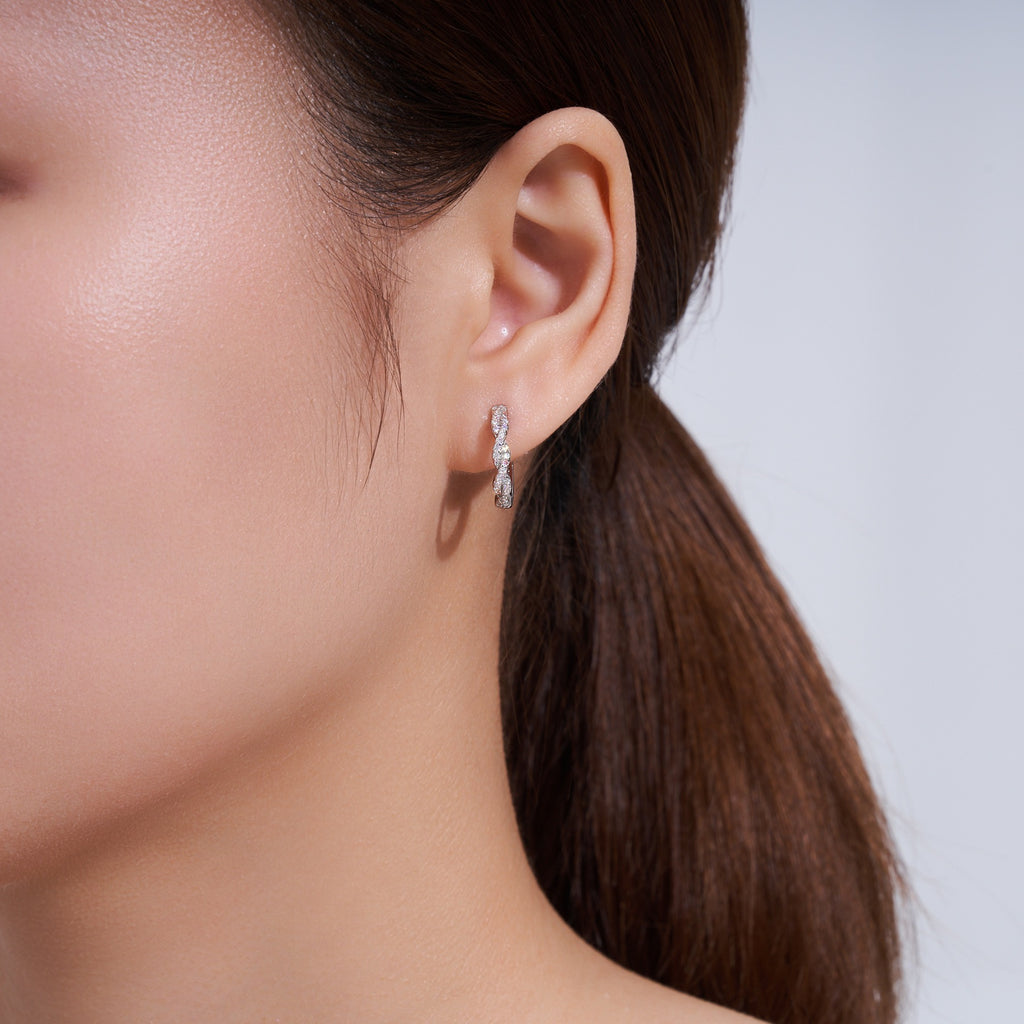 Treccia Moissanite Huggie Hoop Earrings in Sterling Silver