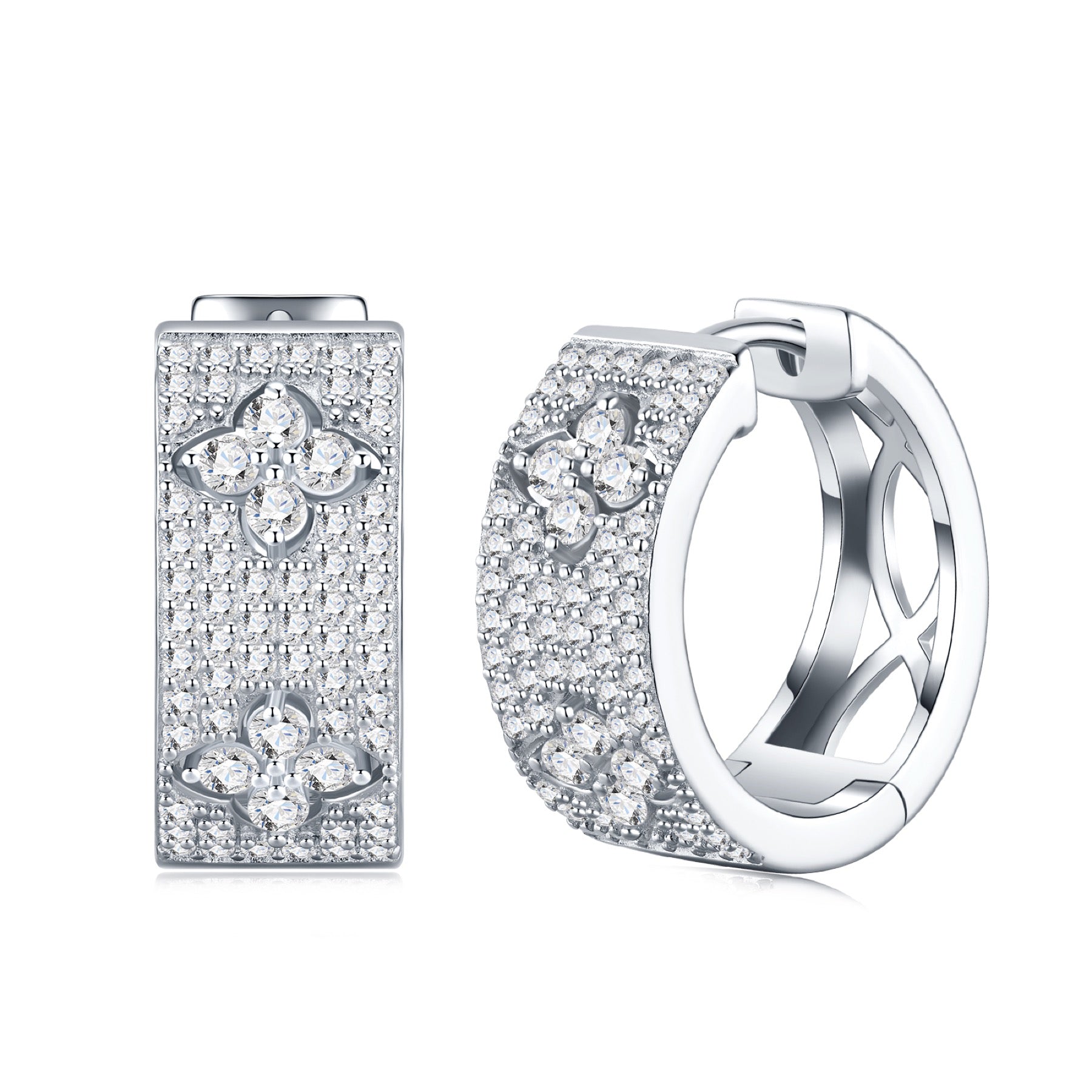 Damasco Moissanite Huggie Hoop Earrings in Sterling Silver