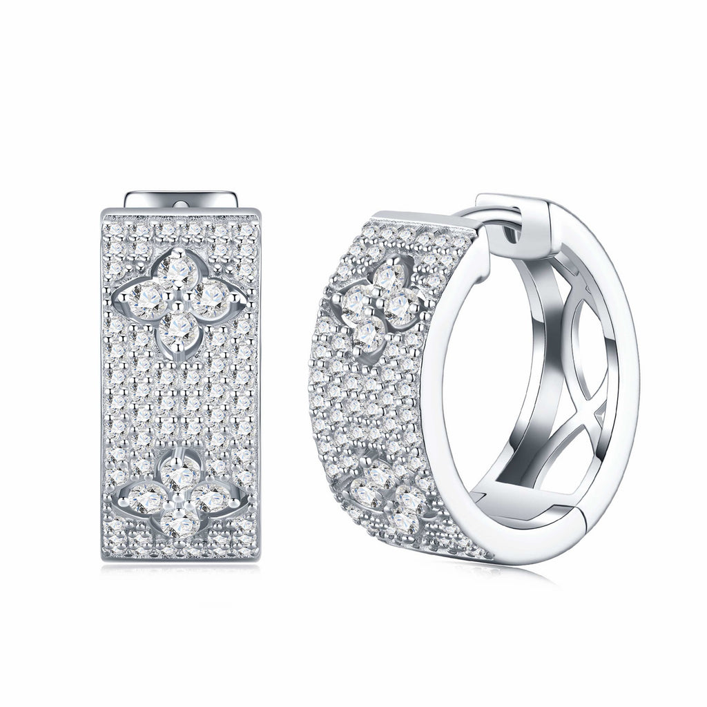 Damasco Moissanite Huggie Hoop Earrings in Sterling Silver