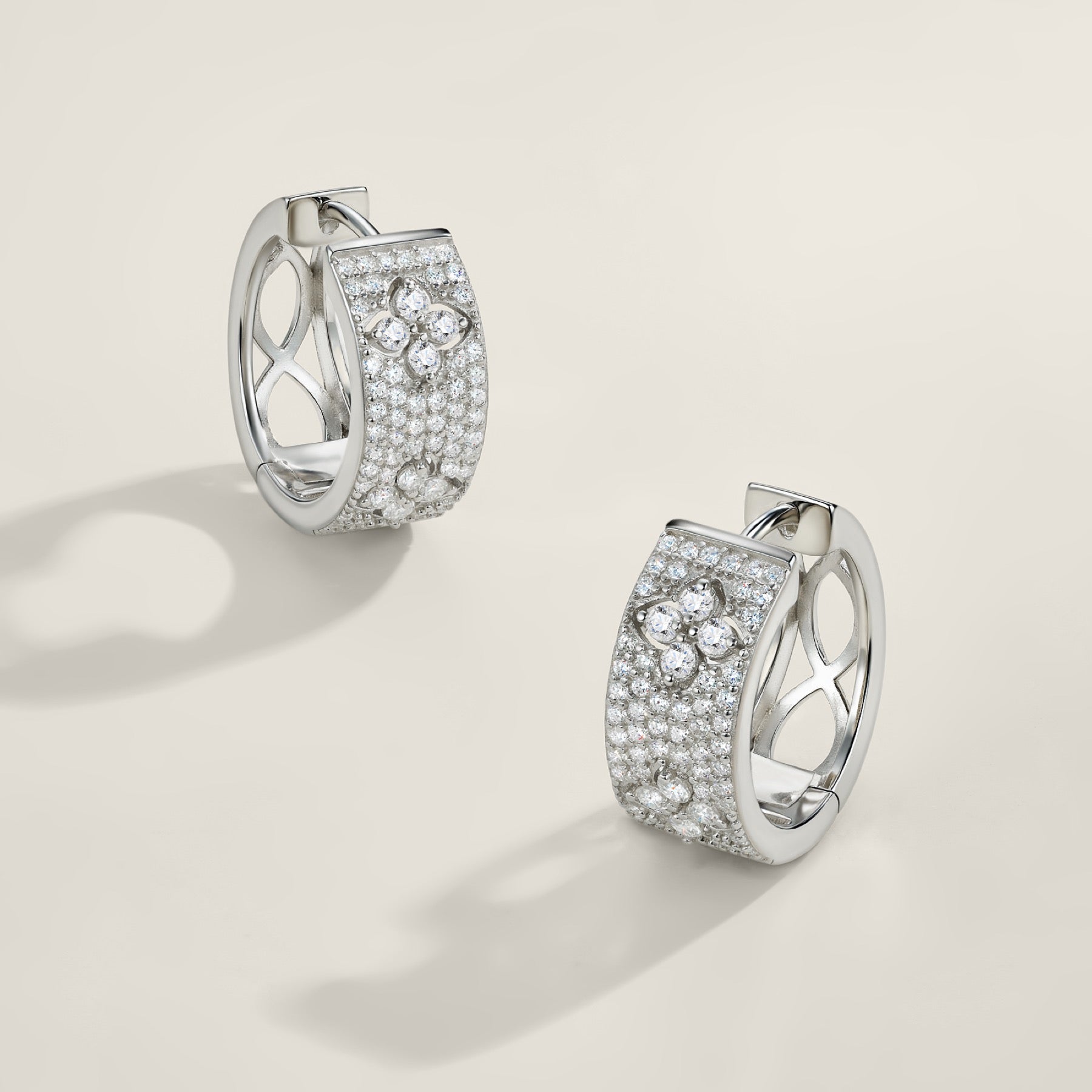 Damasco Moissanite Huggie Hoop Earrings in Sterling Silver