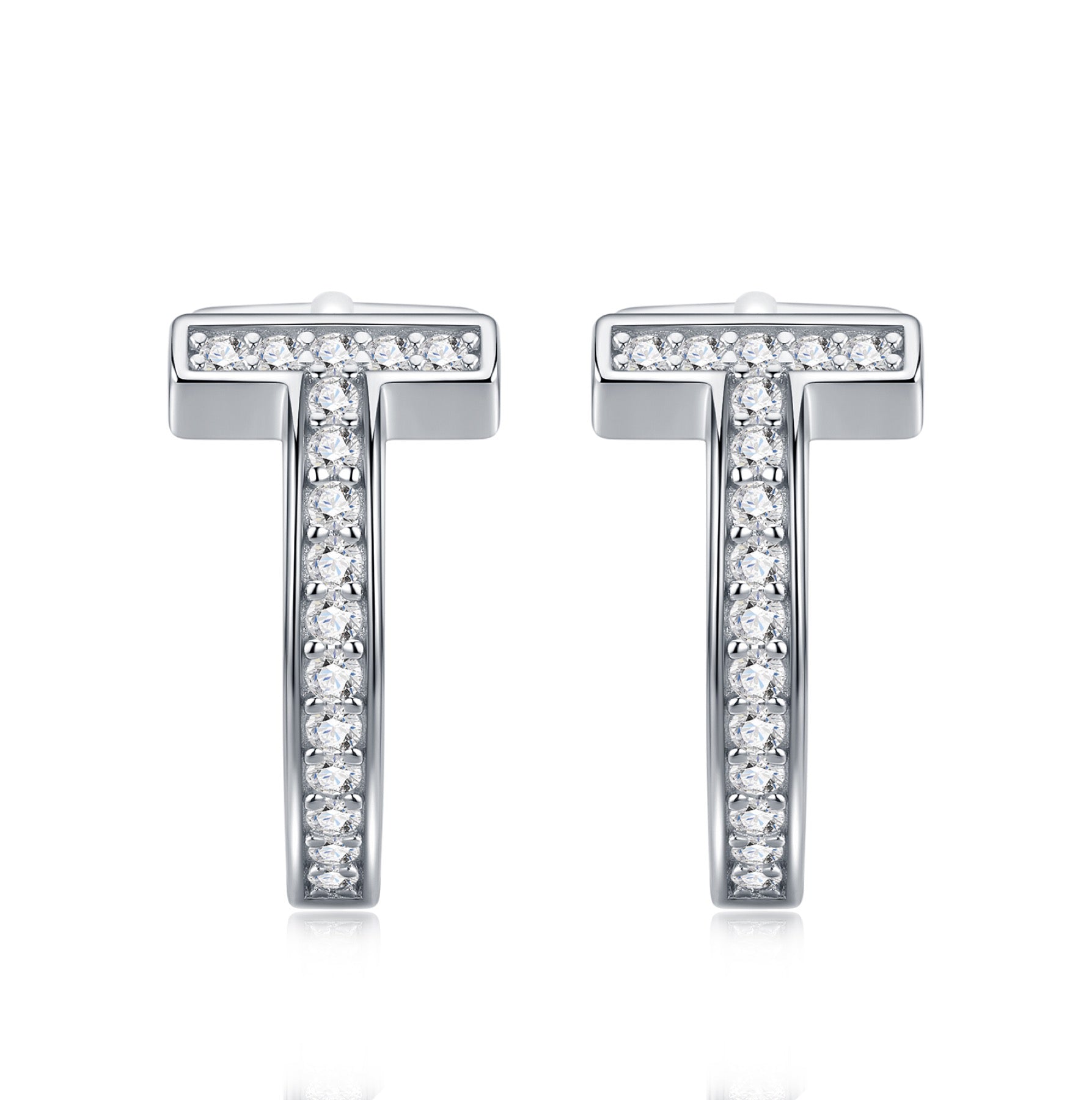 Ti Moissanite Huggie Hoop Earrings in Sterling Silver