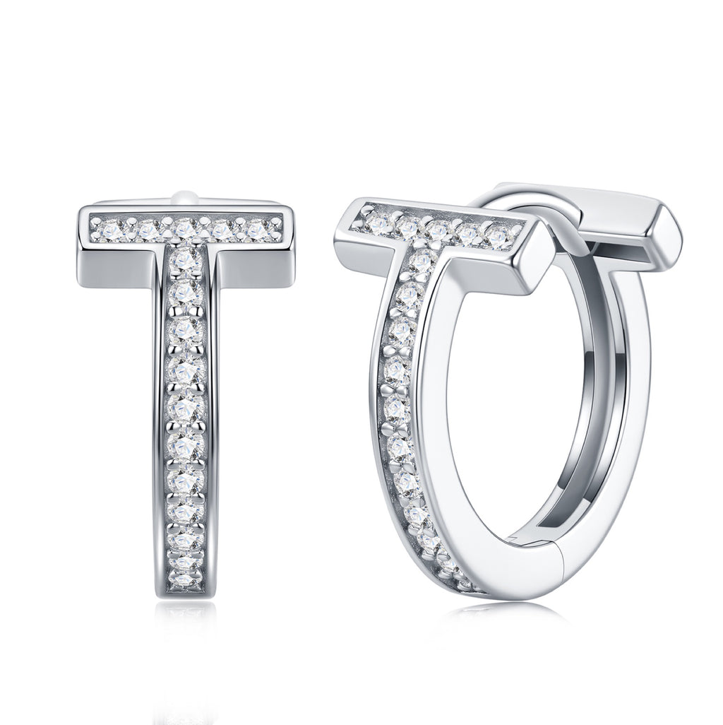 Ti Moissanite Huggie Hoop Earrings in Sterling Silver