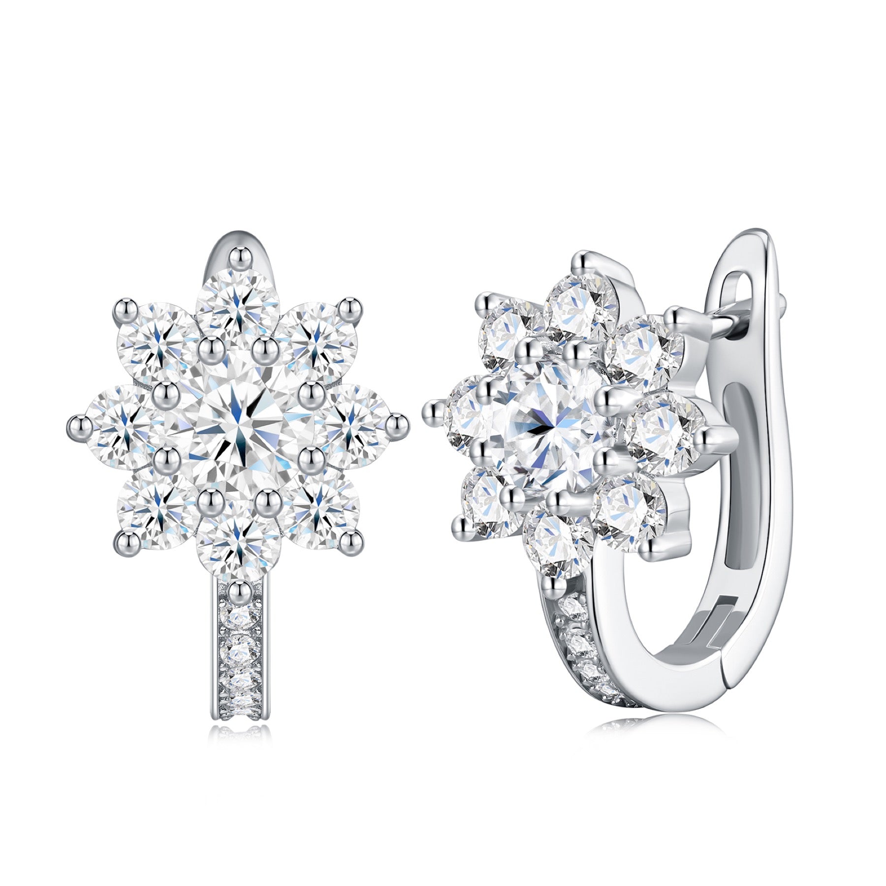 Cristallino Moissanite Flower Drop Earrings in Sterling Silver