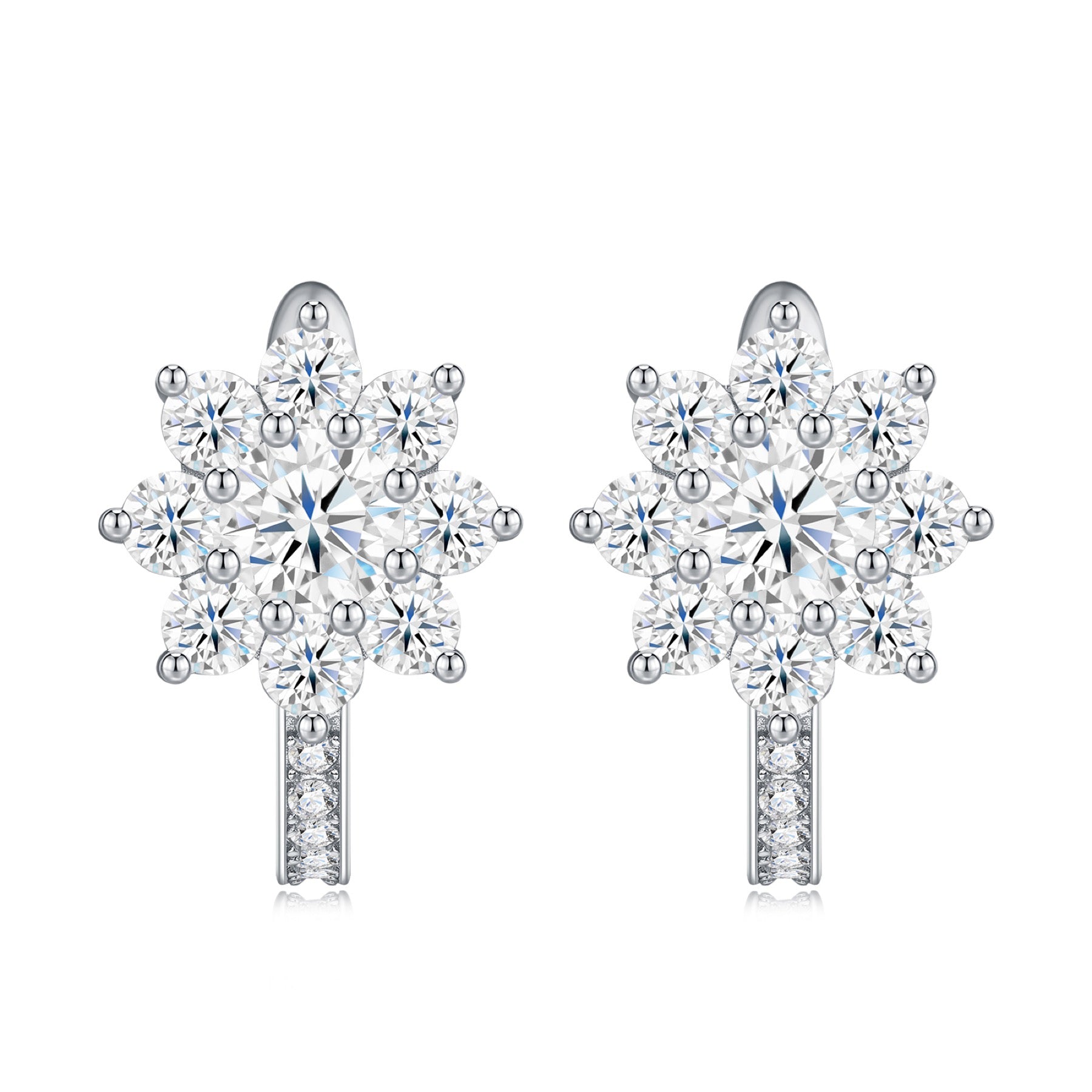 Cristallino Moissanite Flower Drop Earrings in Sterling Silver