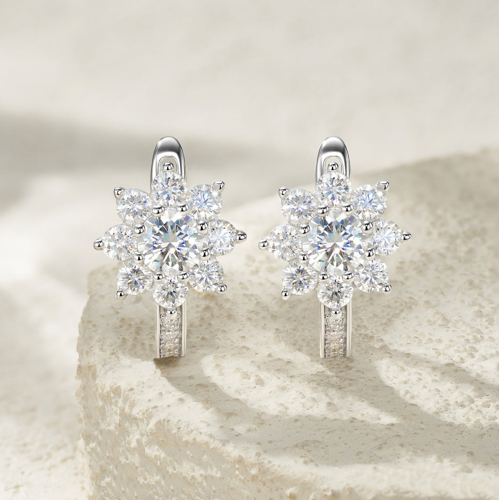 Cristallino Moissanite Flower Drop Earrings in Sterling Silver