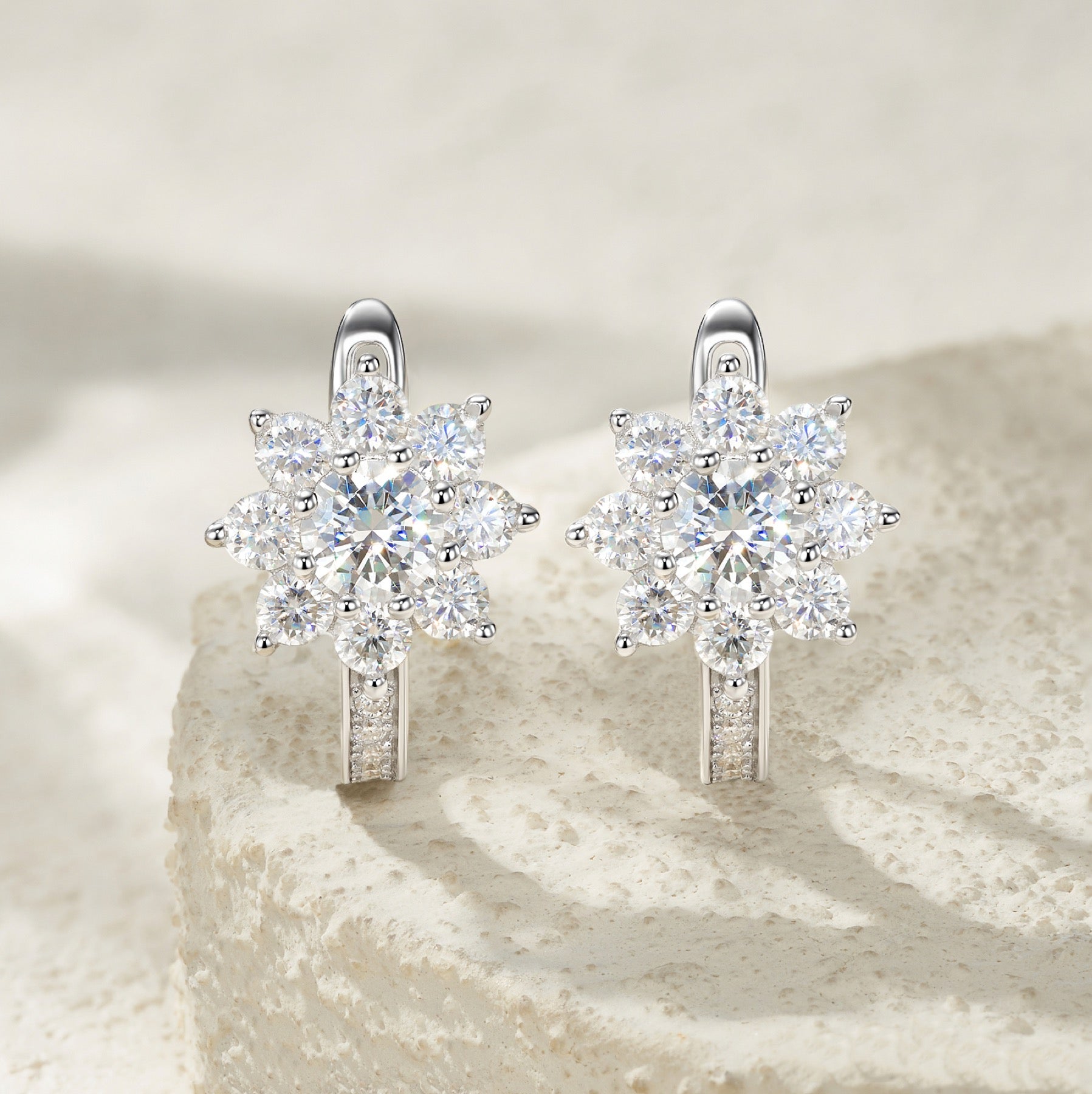 Cristallino Moissanite Flower Drop Earrings in Sterling Silver