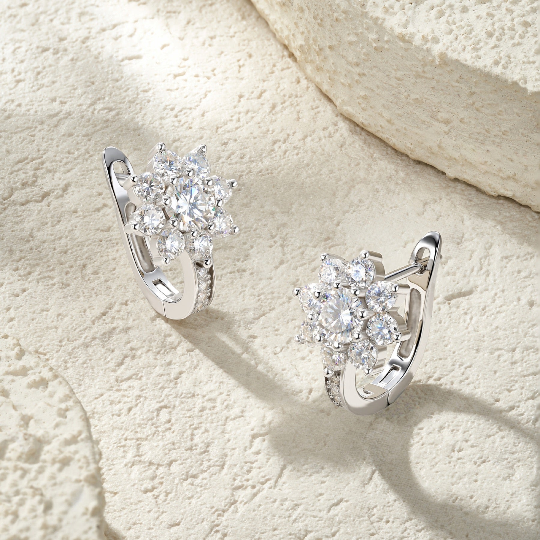 Cristallino Moissanite Flower Drop Earrings in Sterling Silver