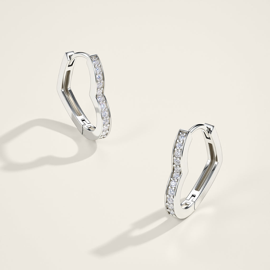 Cuorev Moissanite Huggie Hoop Earrings in Sterling Silver