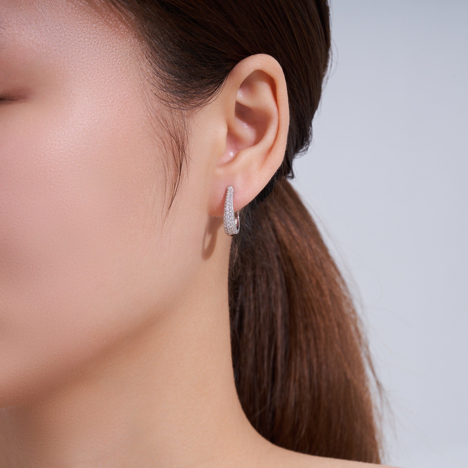 Cuorev Moissanite Huggie Hoop Earrings in Sterling Silver