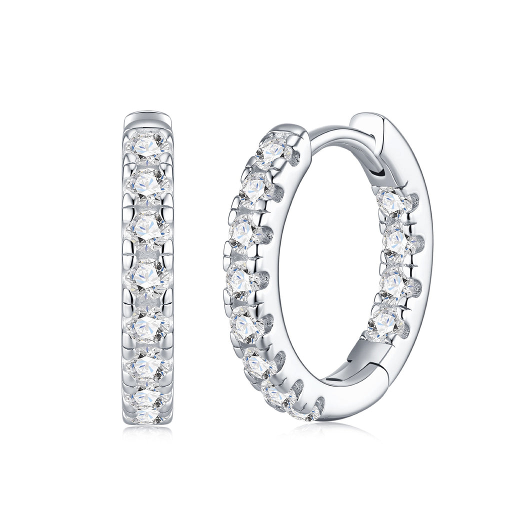 Puntina Moissanite Huggie Hoop Earrings in Sterling Silver