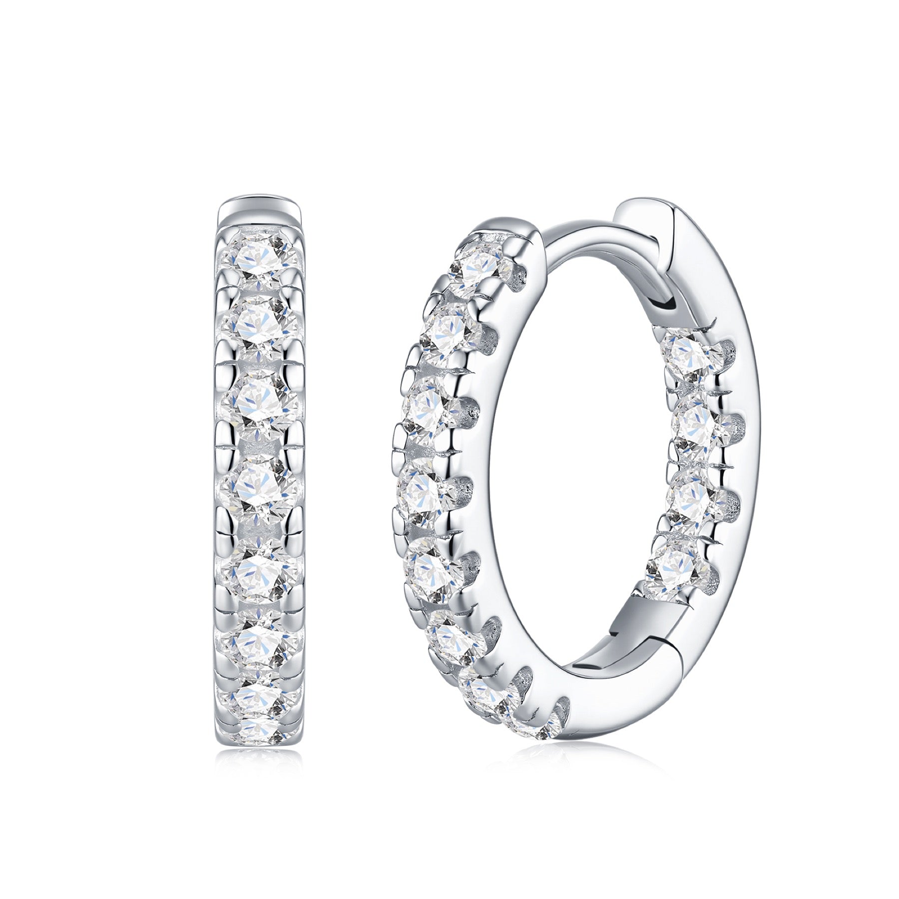 Puntina Moissanite Huggie Hoop Earrings in Sterling Silver