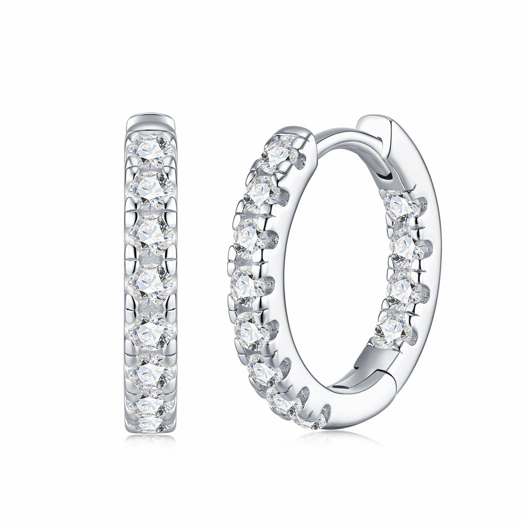 Puntina Moissanite Huggie Hoop Earrings in Sterling Silver