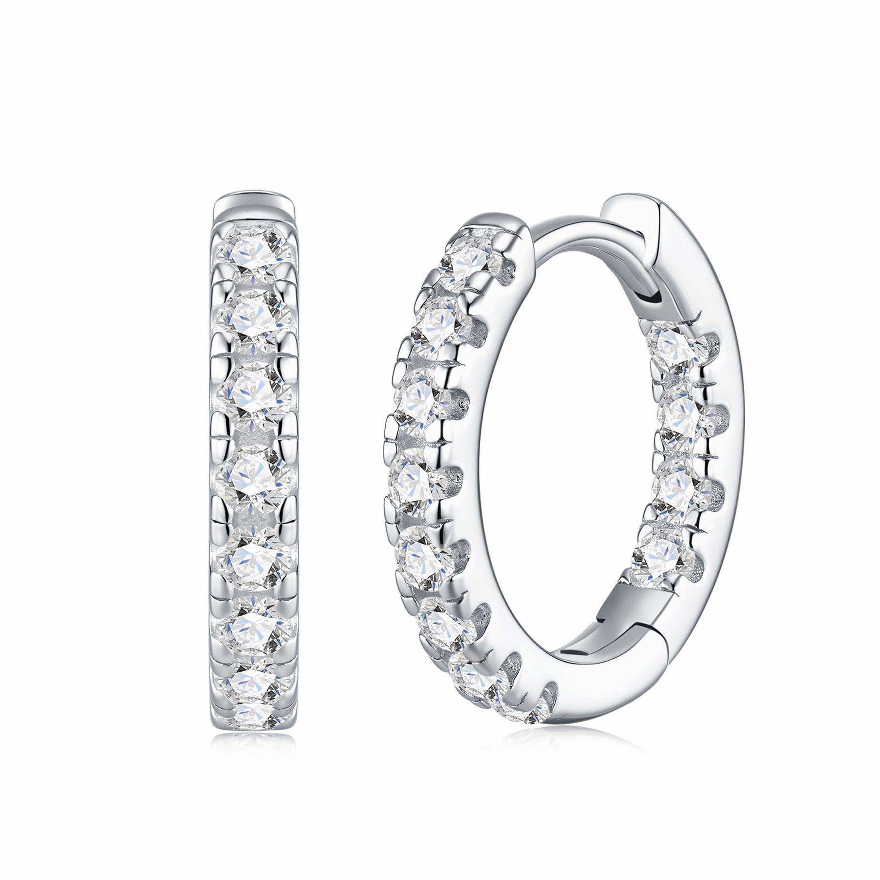 Puntina Moissanite Huggie Hoop Earrings in Sterling Silver