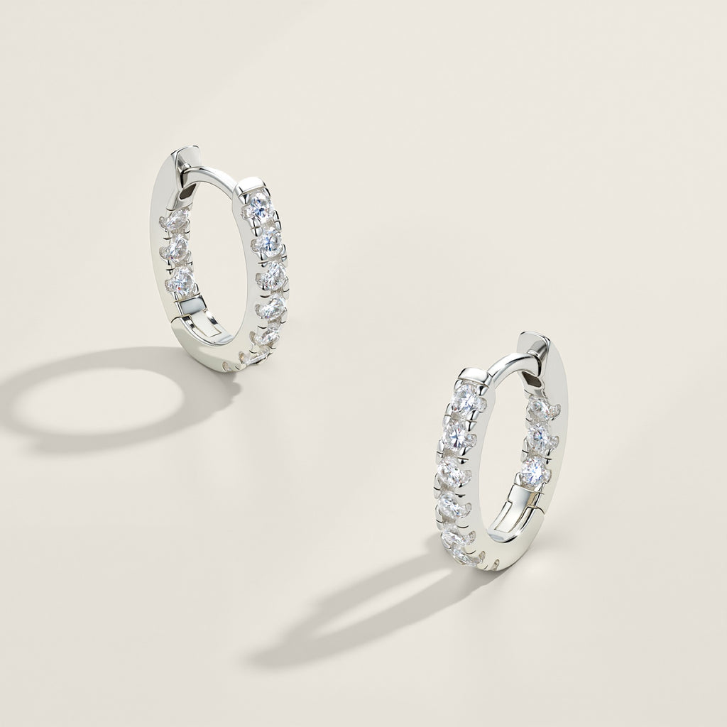 Puntina Moissanite Huggie Hoop Earrings in Sterling Silver