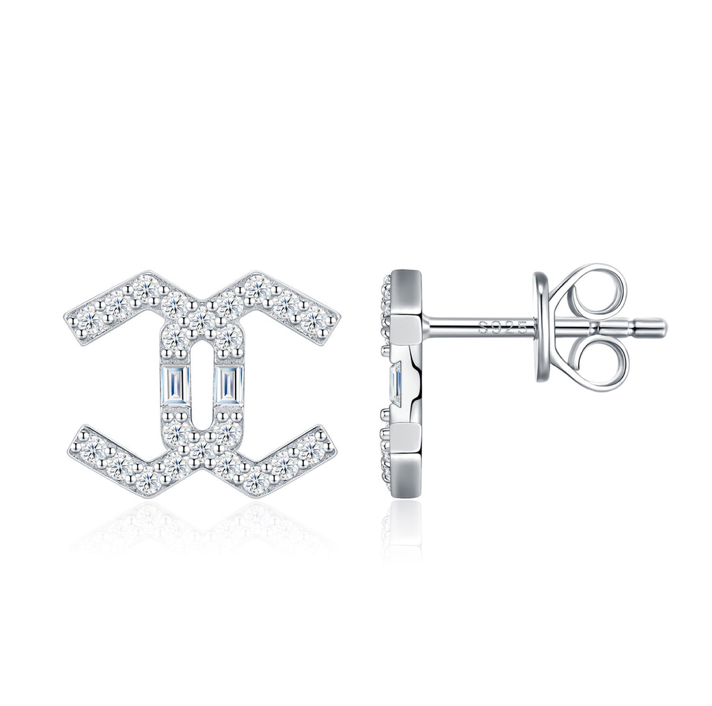Chiave Moissanite Geometric Stud Earrings in Sterling Silver