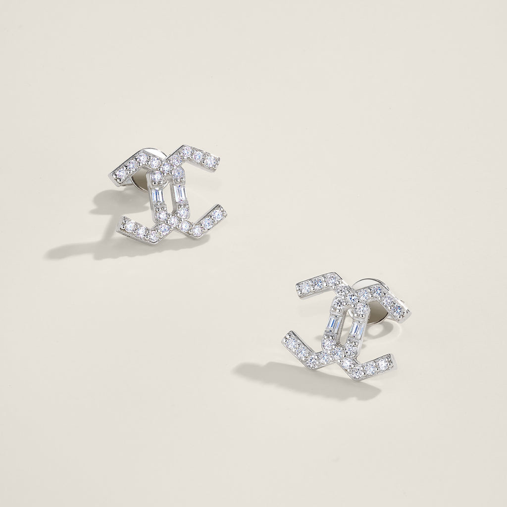 Chiave Moissanite Geometric Stud Earrings in Sterling Silver