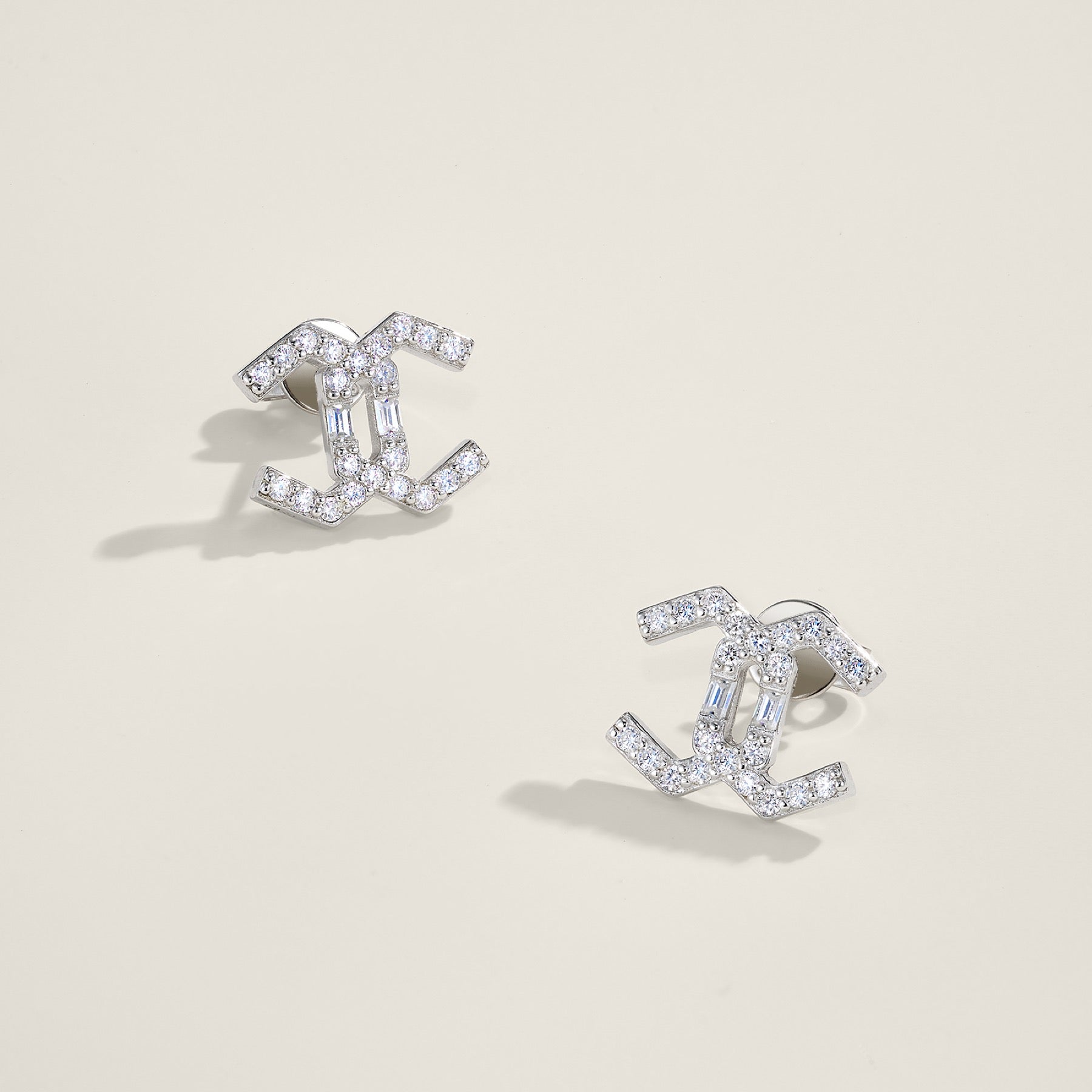 Chiave Moissanite Geometric Stud Earrings in Sterling Silver
