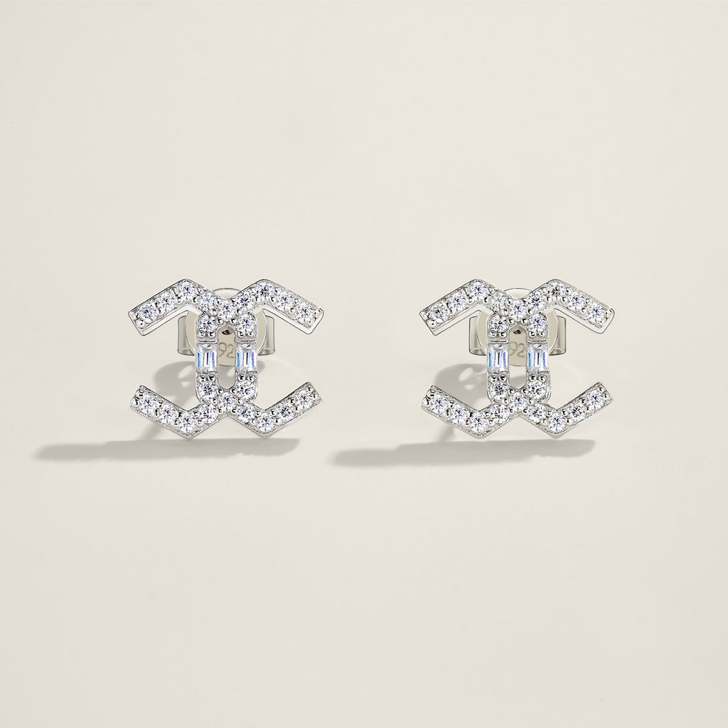 Chiave Moissanite Geometric Stud Earrings in Sterling Silver