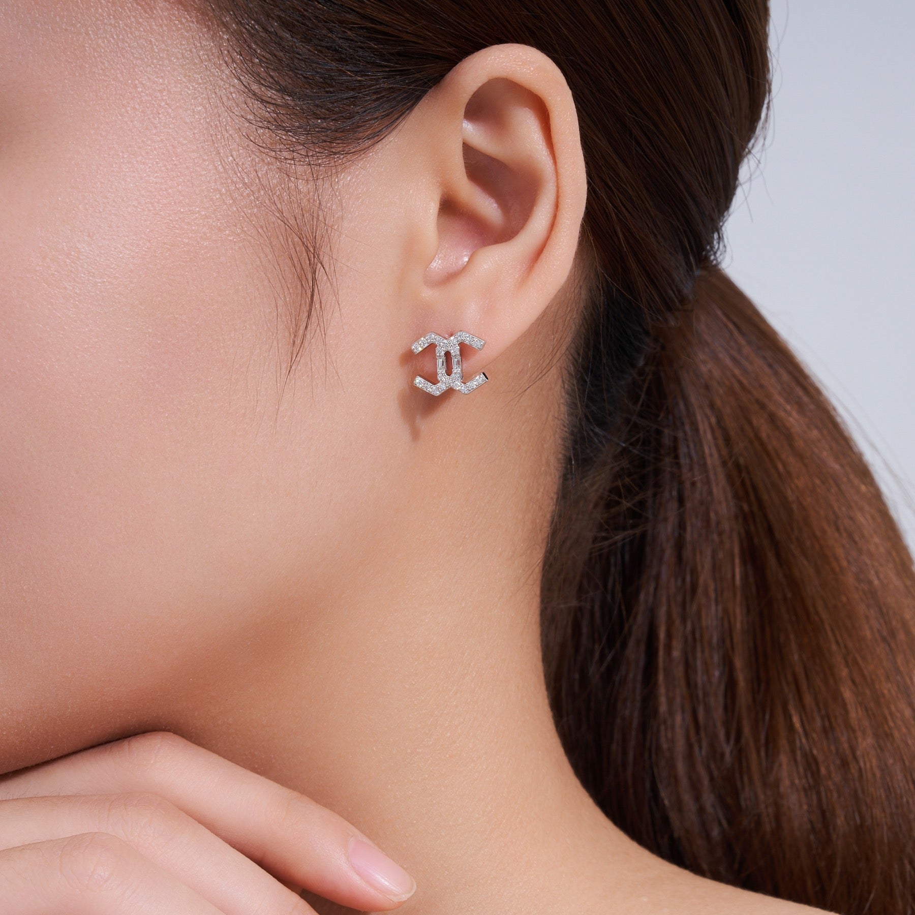 Chiave Moissanite Geometric Stud Earrings in Sterling Silver