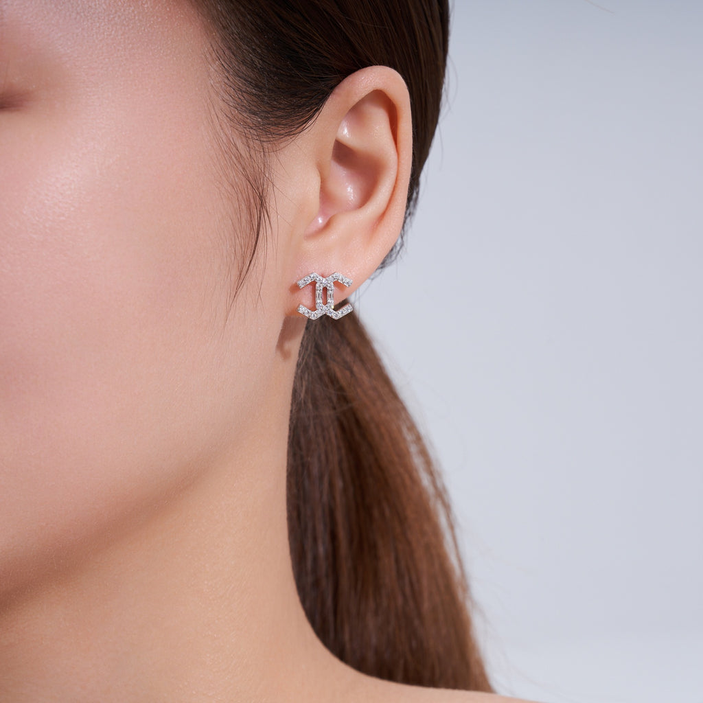 Chiave Moissanite Geometric Stud Earrings in Sterling Silver