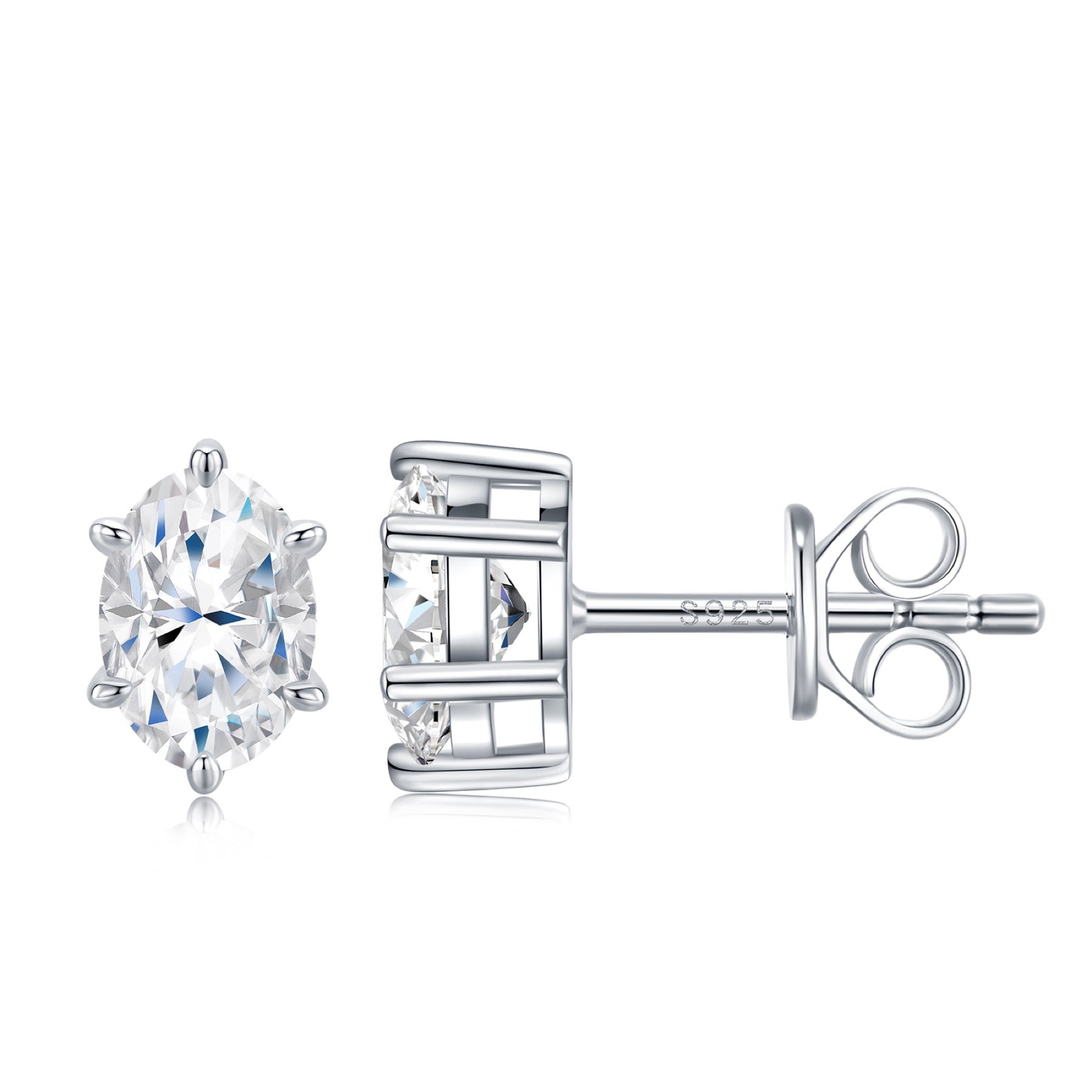 Ovalino Moissanite Stud Earrings in Sterling Silver