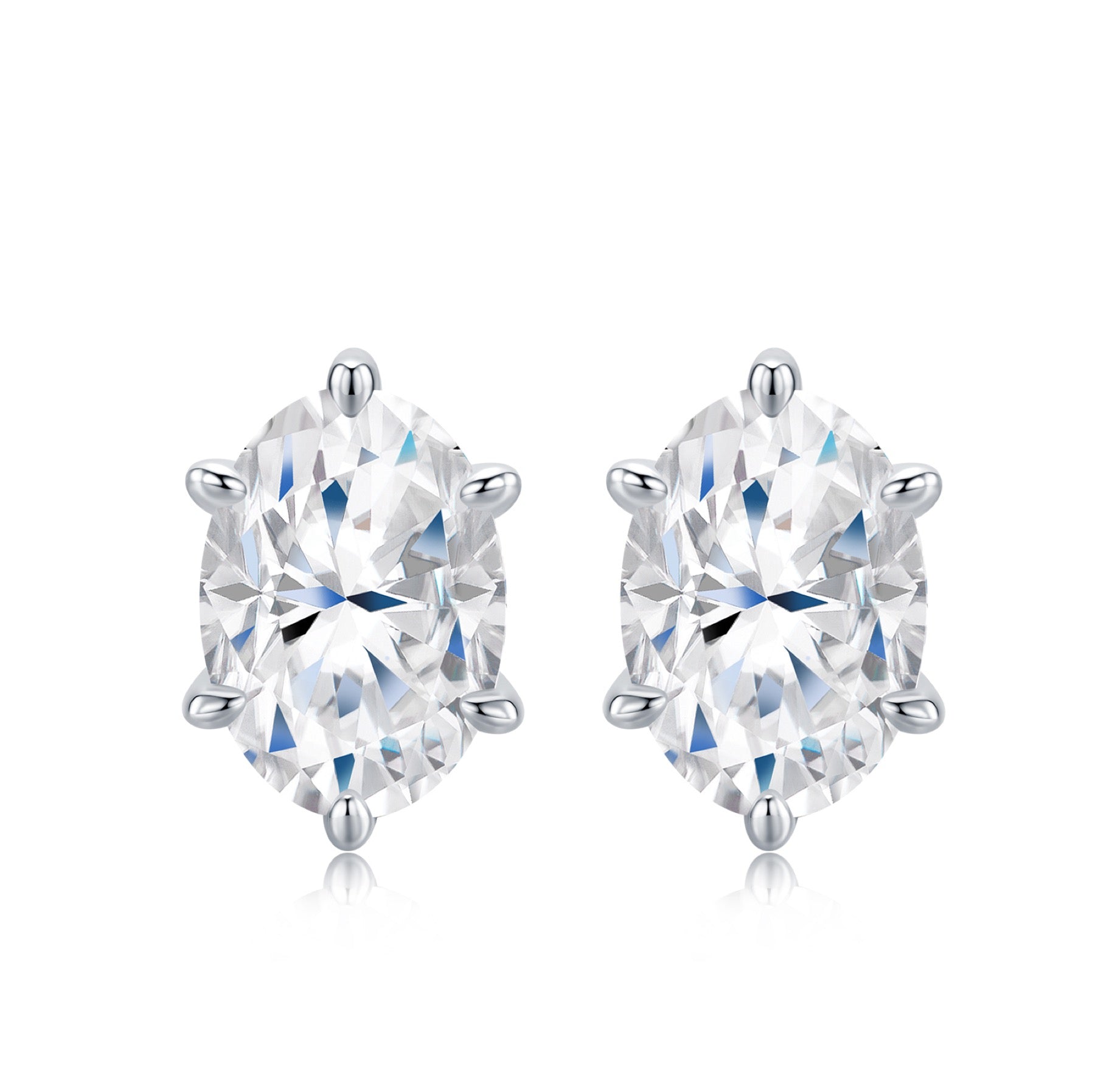 Ovalino Moissanite Stud Earrings in Sterling Silver