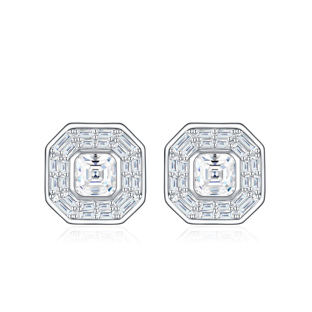 Ottangolo Moissanite Halo Stud Earrings in Sterling Silver