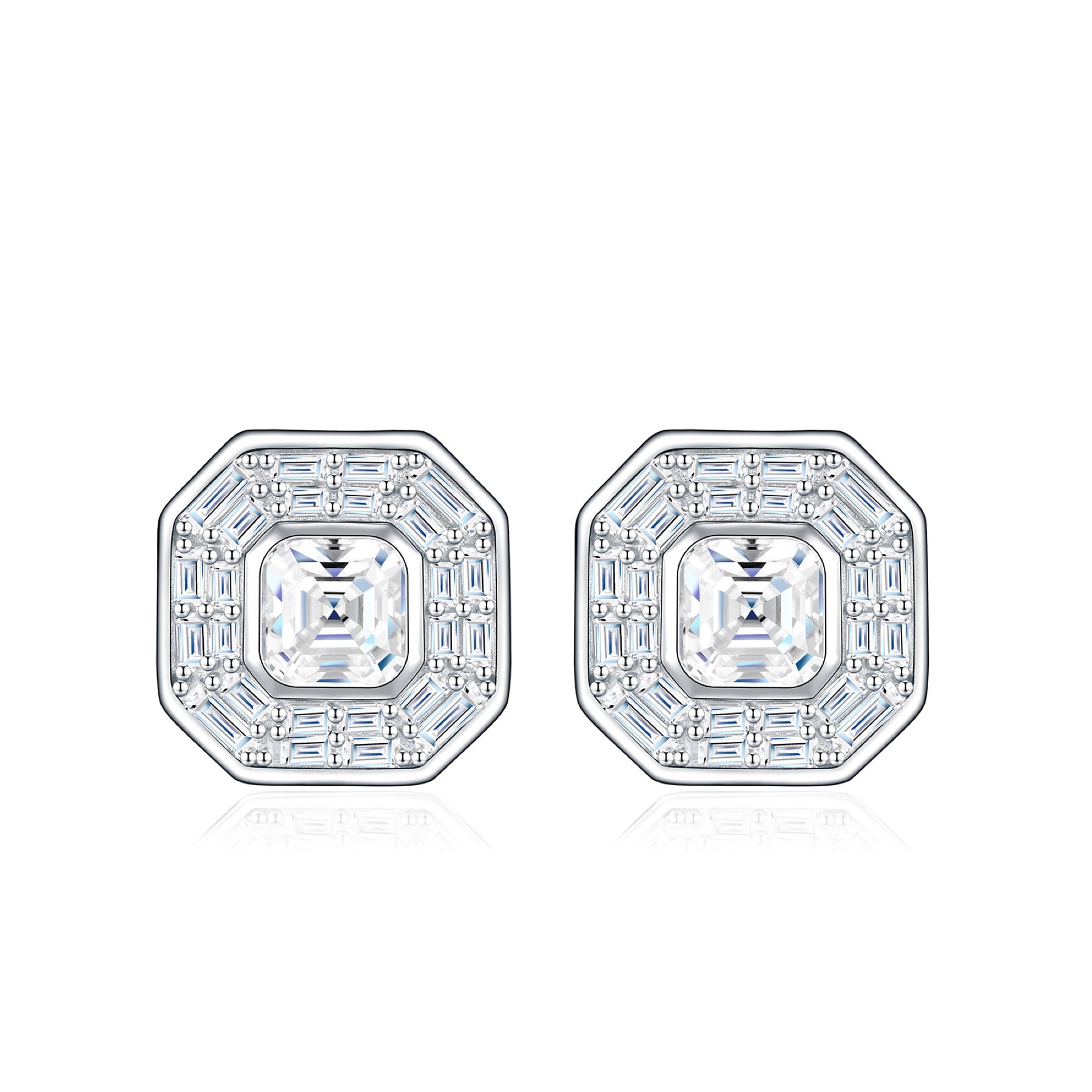 Ottangolo Moissanite Halo Stud Earrings in Sterling Silver