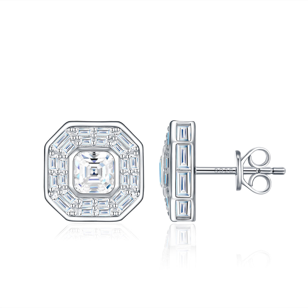 Ottangolo Moissanite Halo Stud Earrings in Sterling Silver