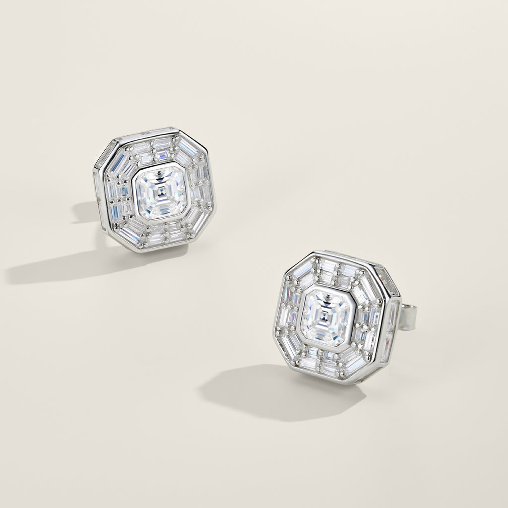 Ottangolo Moissanite Halo Stud Earrings in Sterling Silver