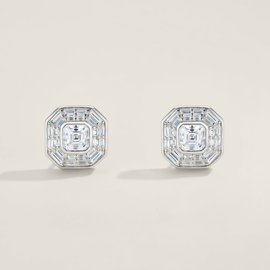 Ottangolo Moissanite Halo Stud Earrings in Sterling Silver
