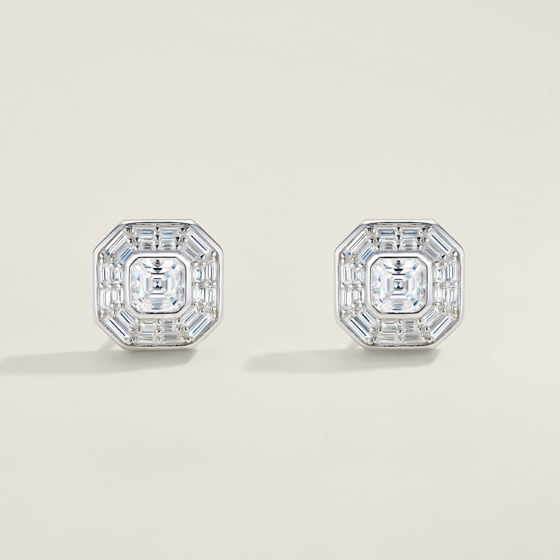 Ottangolo Moissanite Halo Stud Earrings in Sterling Silver