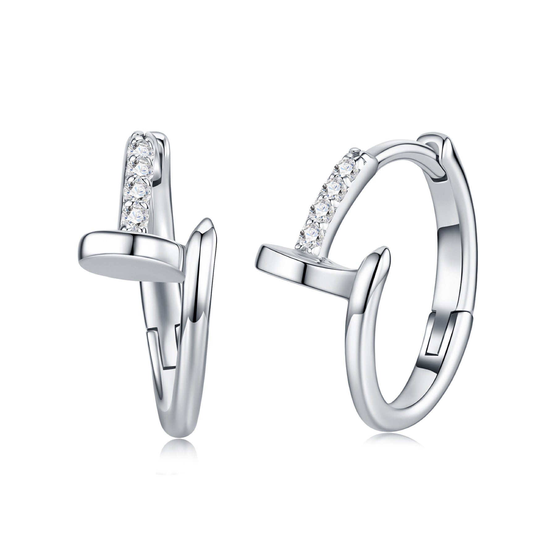 Icsina Moissanite Huggie Hoop Earrings in Sterling Silver