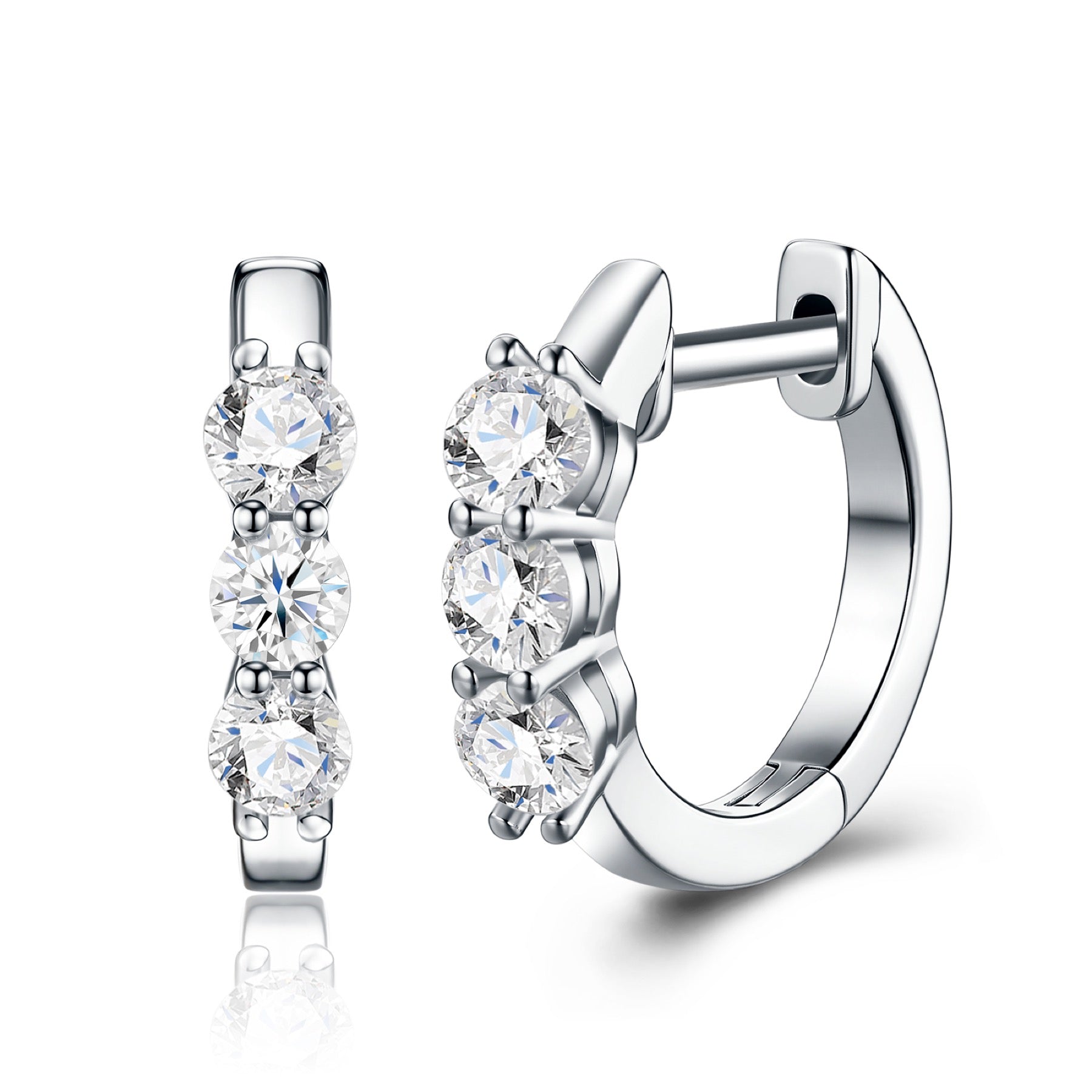 Terzina Moissanite Huggie Hoop Earrings in Sterling Silver