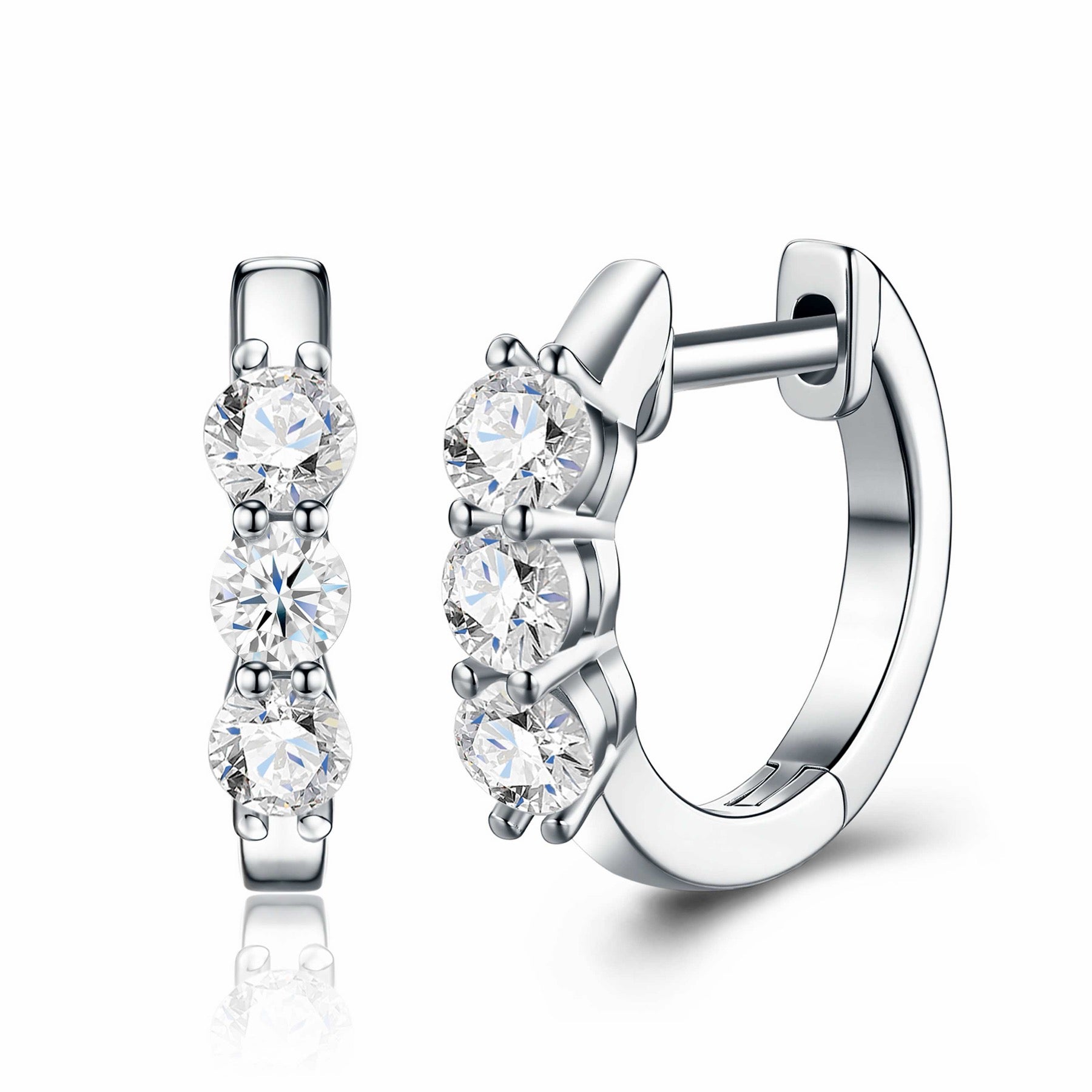 Terzina Moissanite Huggie Hoop Earrings in Sterling Silver