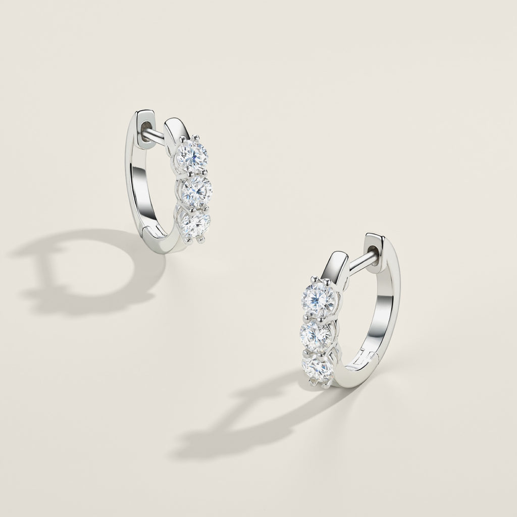 Terzina Moissanite Huggie Hoop Earrings in Sterling Silver