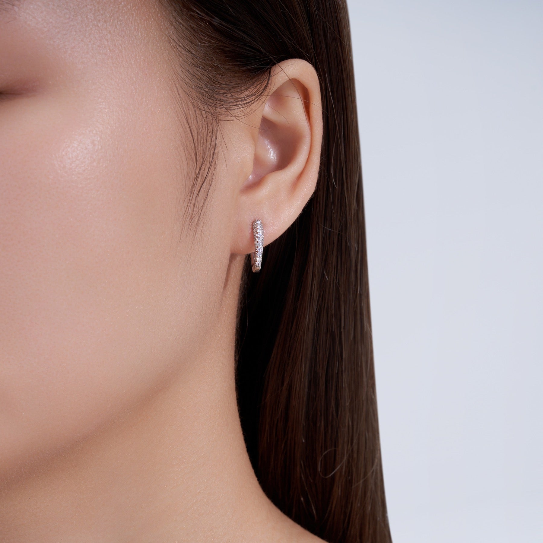 Bina Moissanite Huggie Hoop Earrings in Sterling Silver