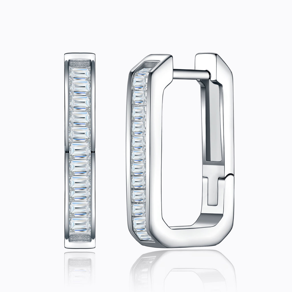 Rettango Moissanite Huggie Hoop Earrings in Sterling Silver