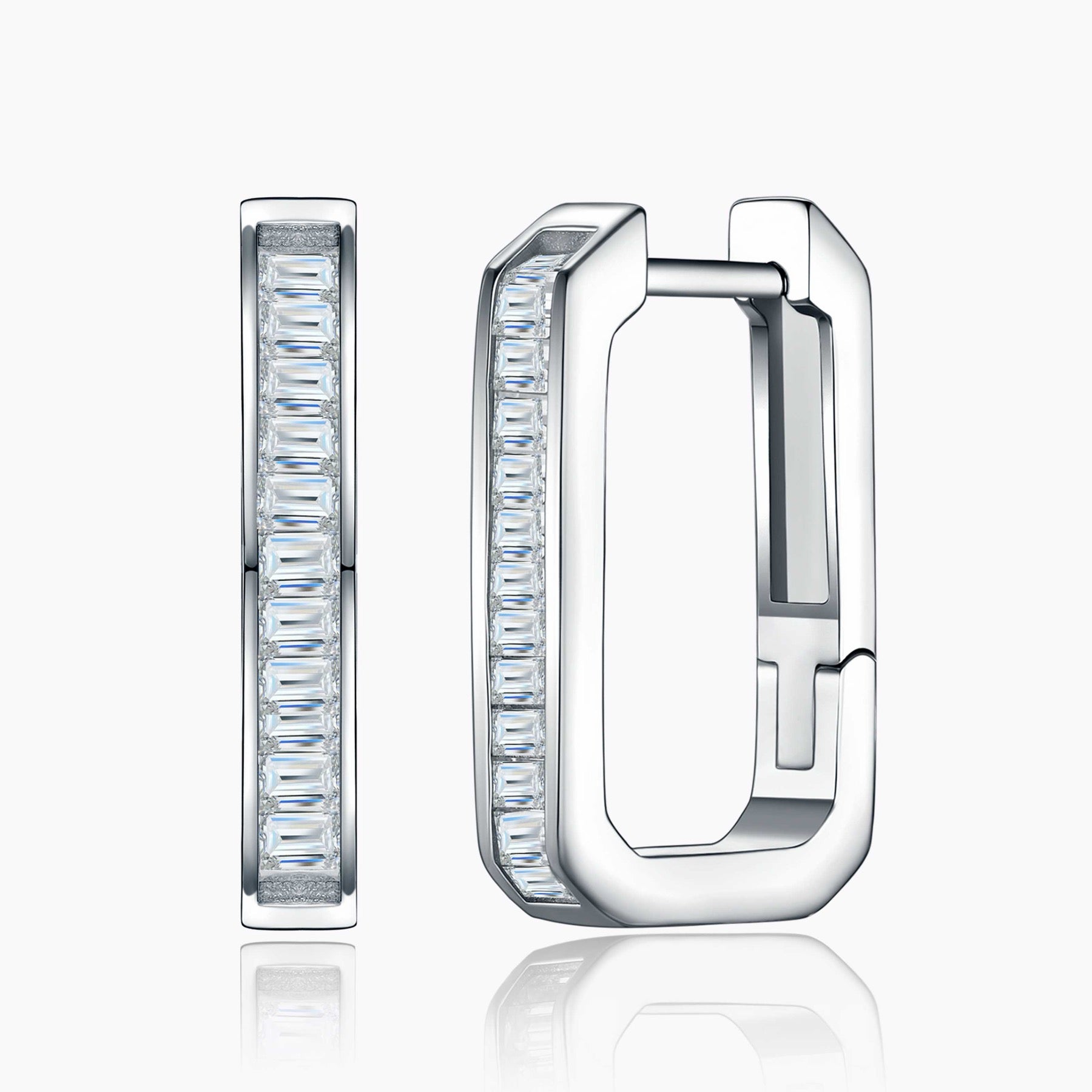 Rettango Moissanite Huggie Hoop Earrings in Sterling Silver