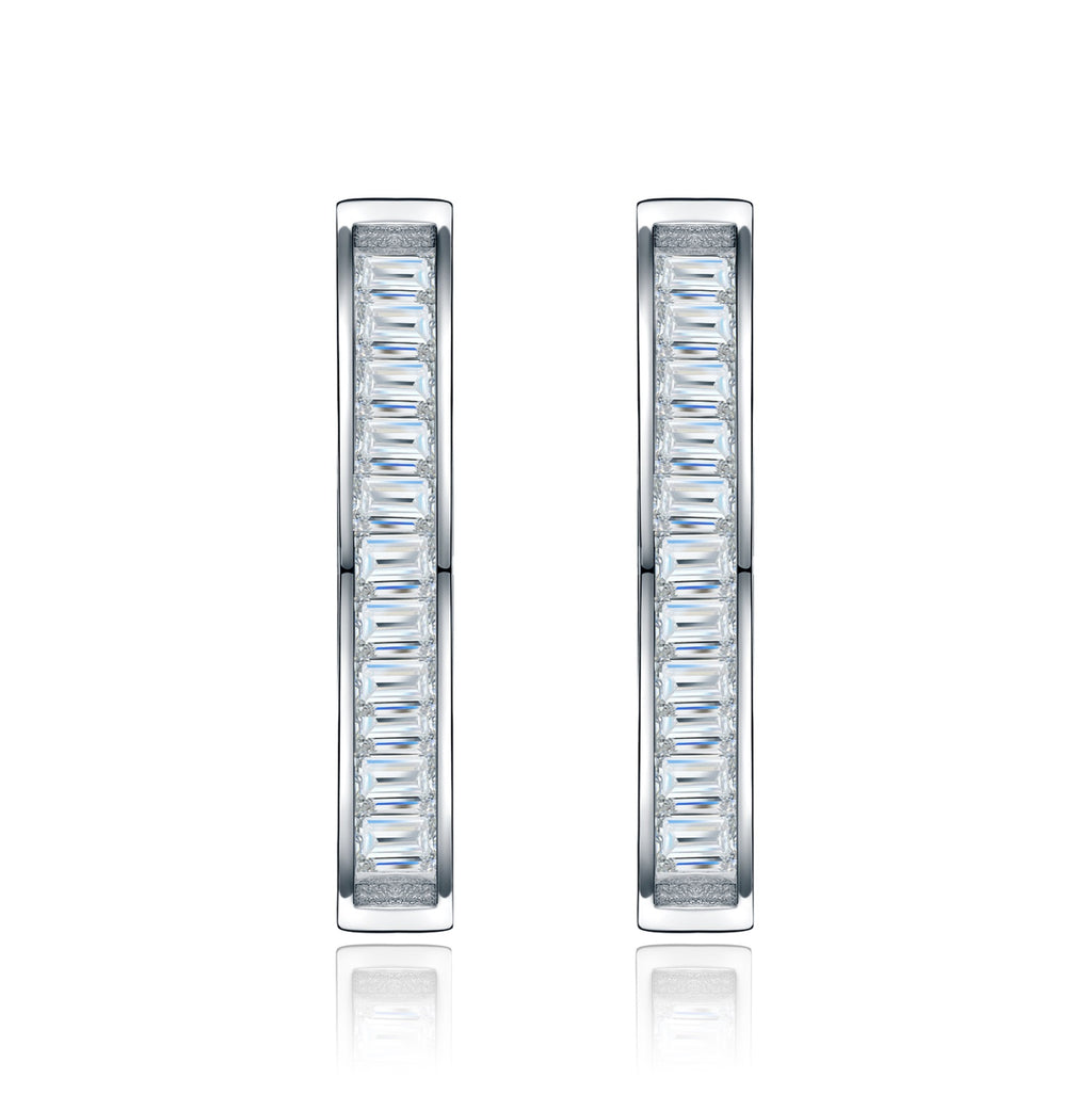 Rettango Moissanite Huggie Hoop Earrings in Sterling Silver