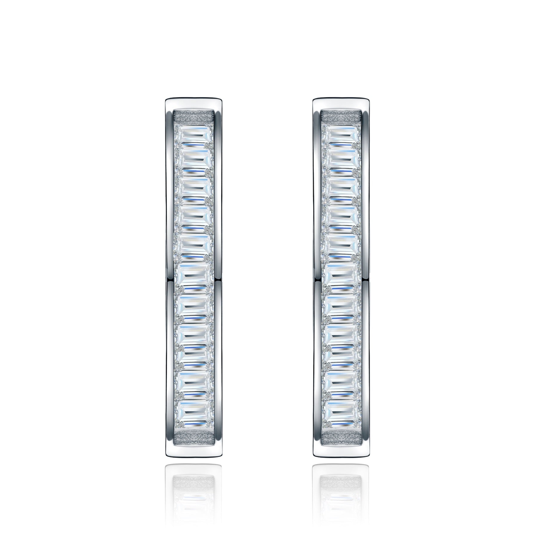 Rettango Moissanite Huggie Hoop Earrings in Sterling Silver