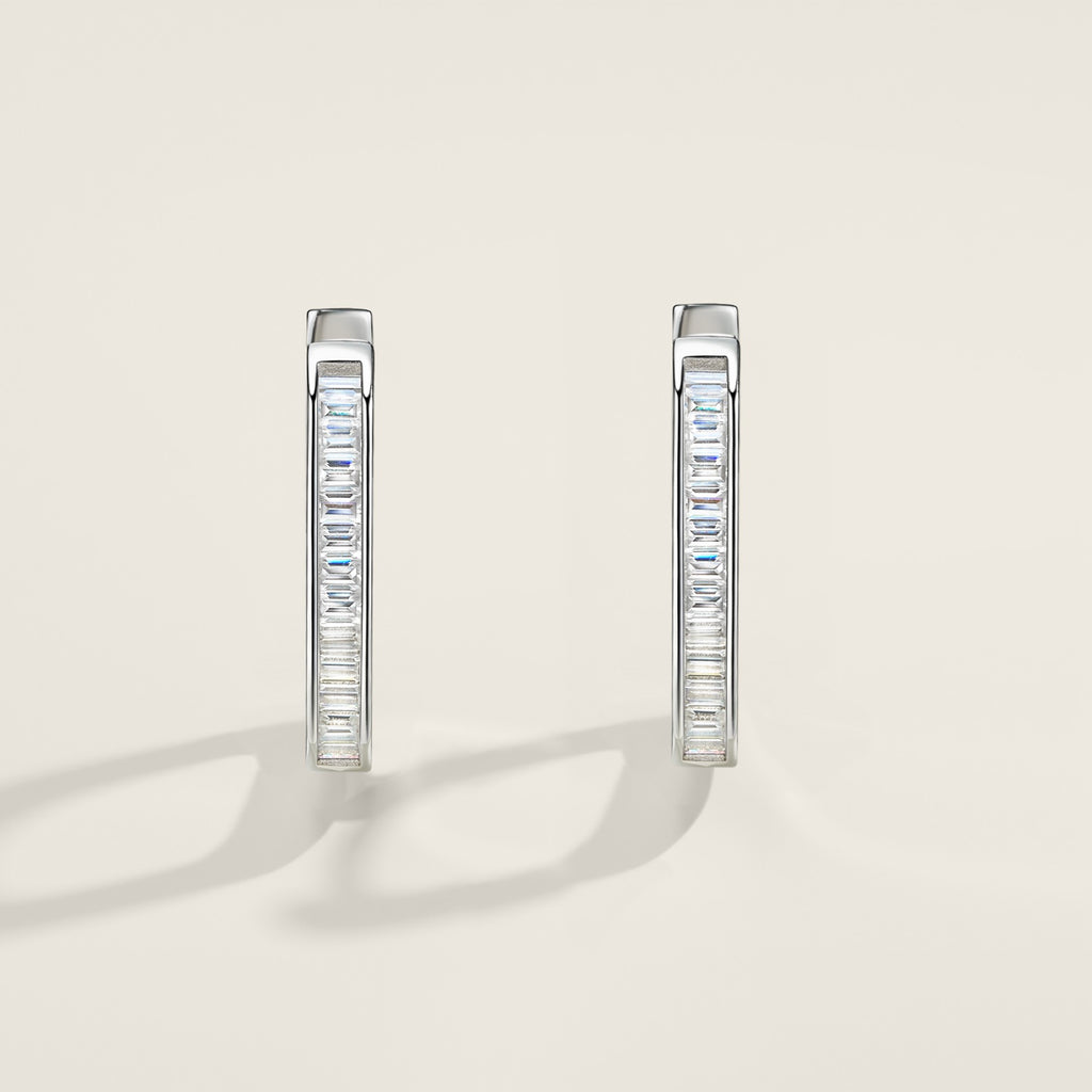 Rettango Moissanite Huggie Hoop Earrings in Sterling Silver