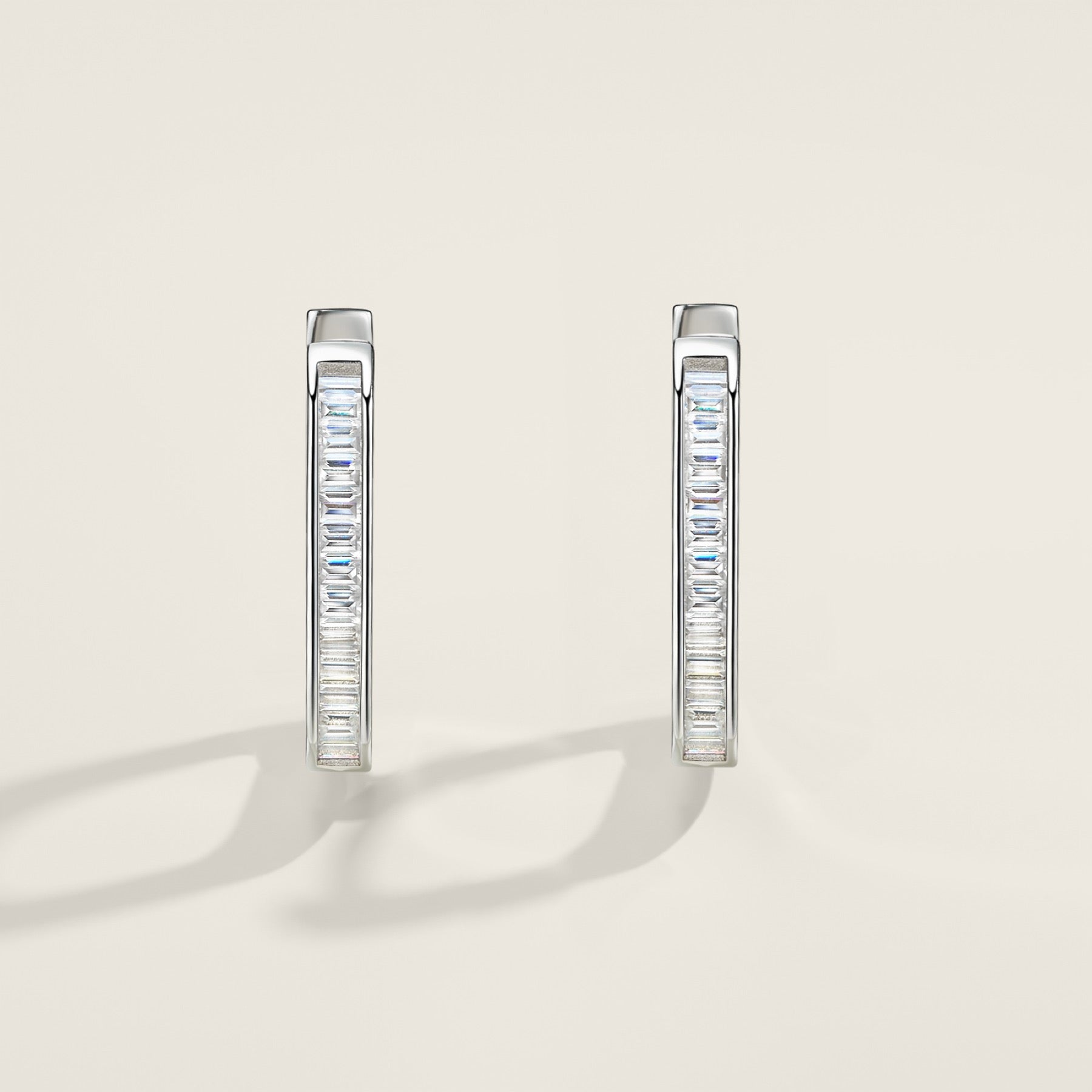 Rettango Moissanite Huggie Hoop Earrings in Sterling Silver