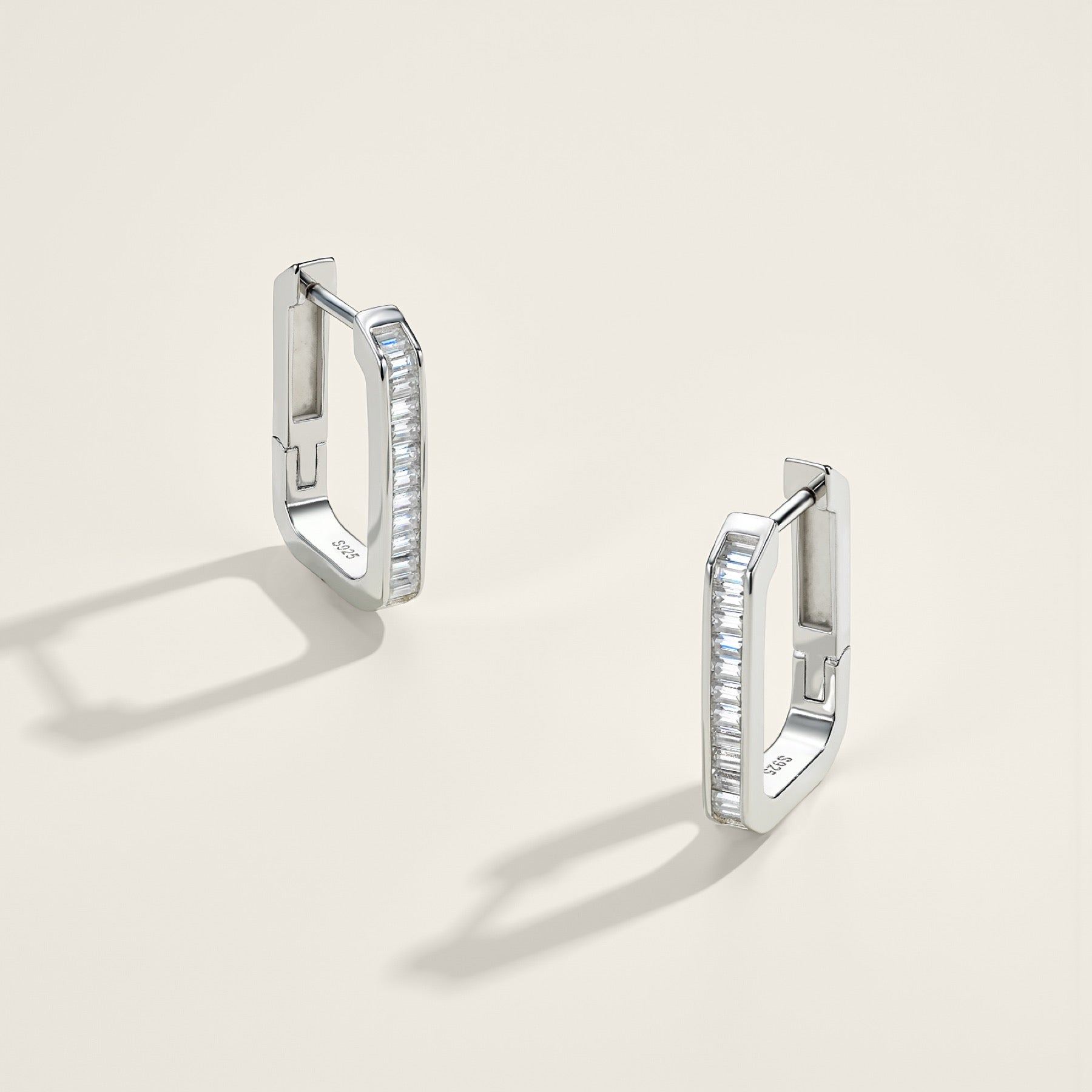 Rettango Moissanite Huggie Hoop Earrings in Sterling Silver