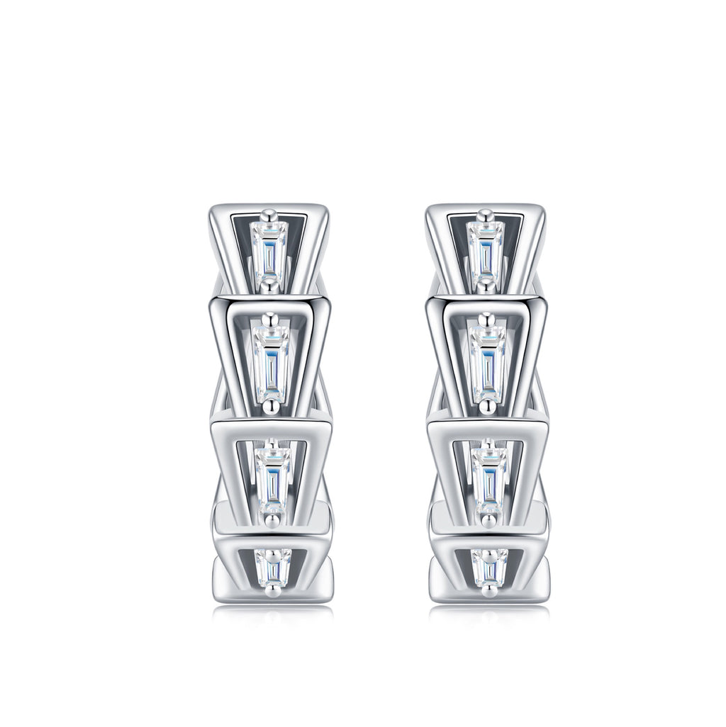 Sprazzo Moissanite Huggie Hoop Earrings in Sterling Silver