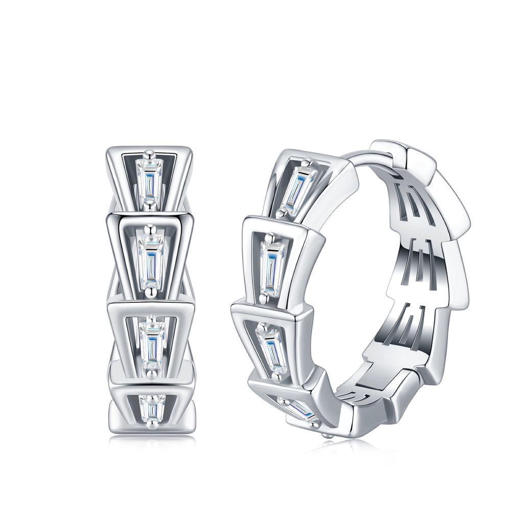 Sprazzo Moissanite Huggie Hoop Earrings in Sterling Silver