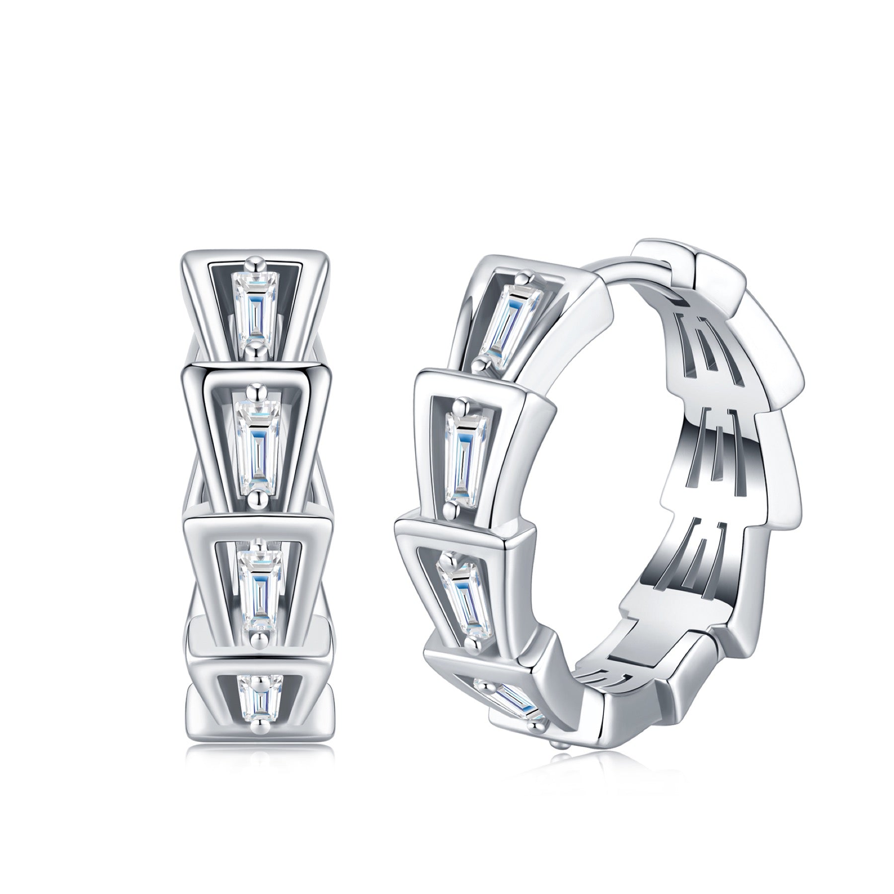 Sprazzo Moissanite Huggie Hoop Earrings in Sterling Silver