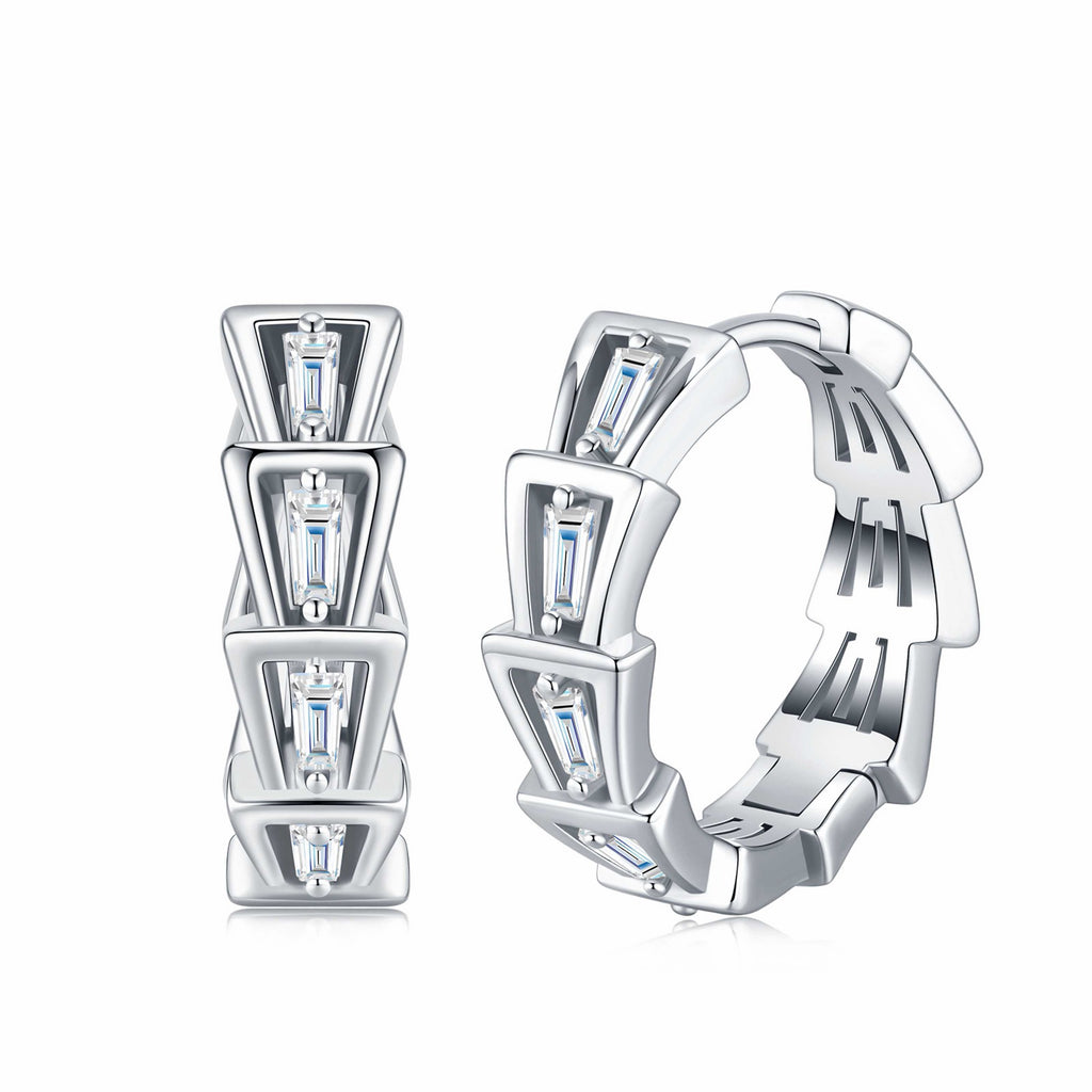 Sprazzo Moissanite Huggie Hoop Earrings in Sterling Silver