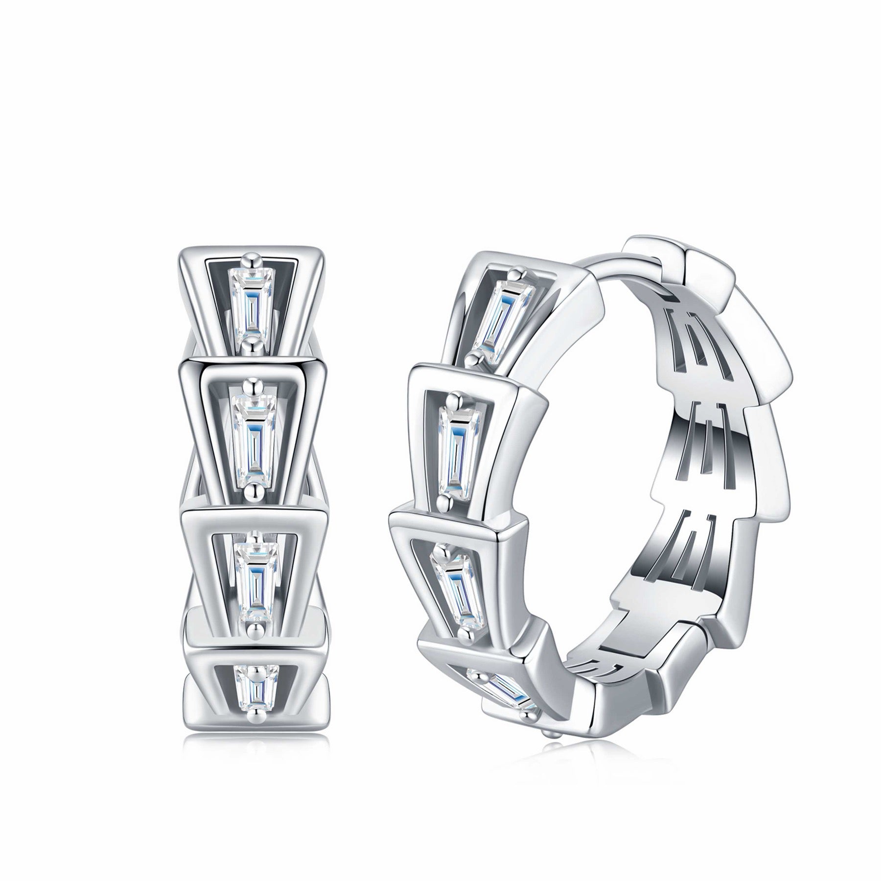 Sprazzo Moissanite Huggie Hoop Earrings in Sterling Silver